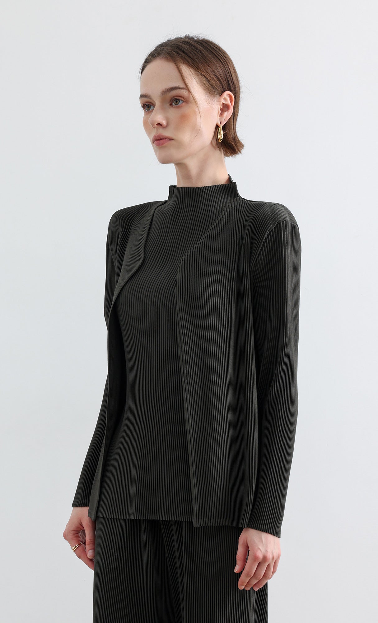 Essential Pleated Cardigan_Khaki
