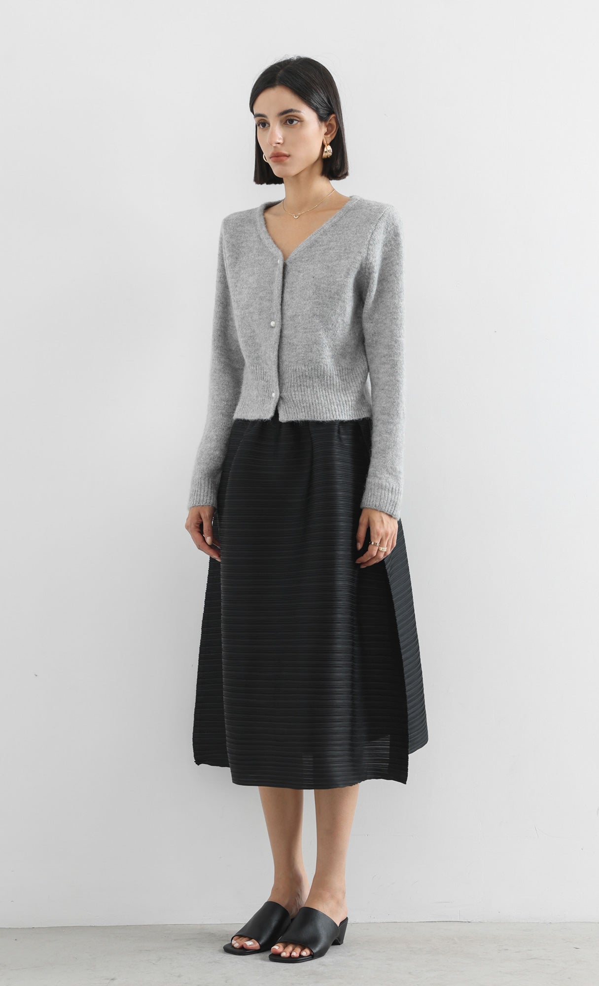 horiz pleated midi skirt_black