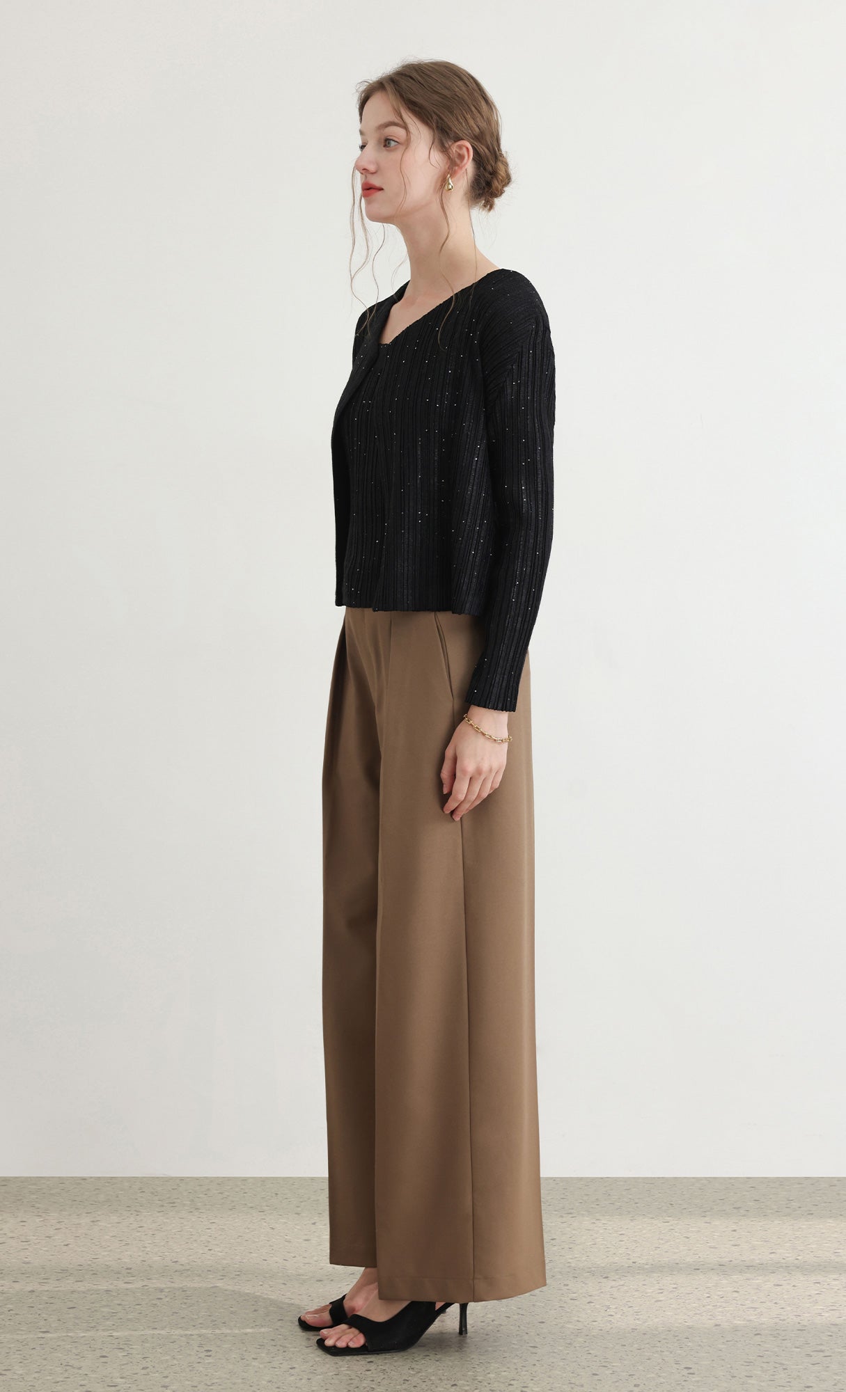 Tweed pleats cardigan_black