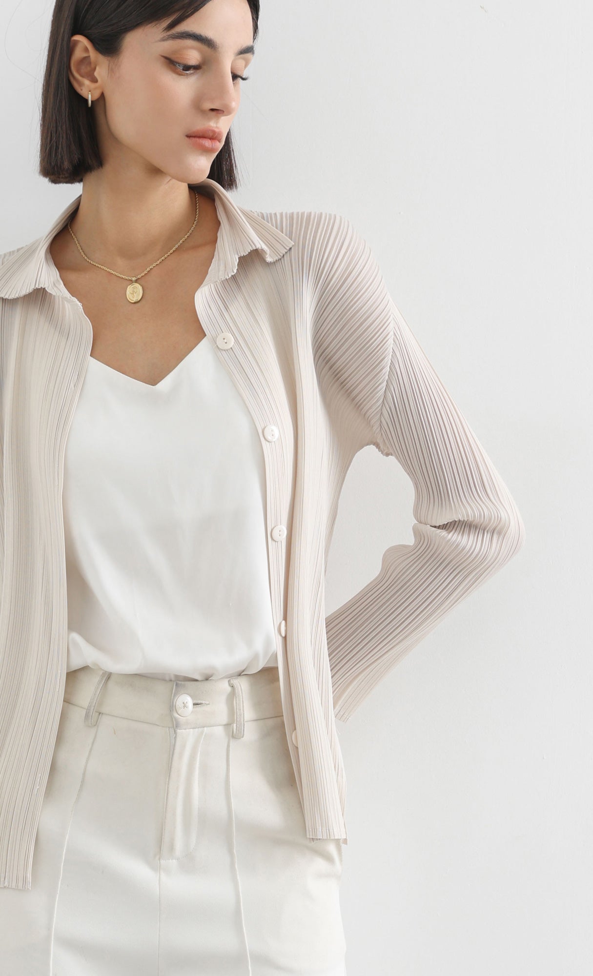 hush pleated shirts_lightbeige