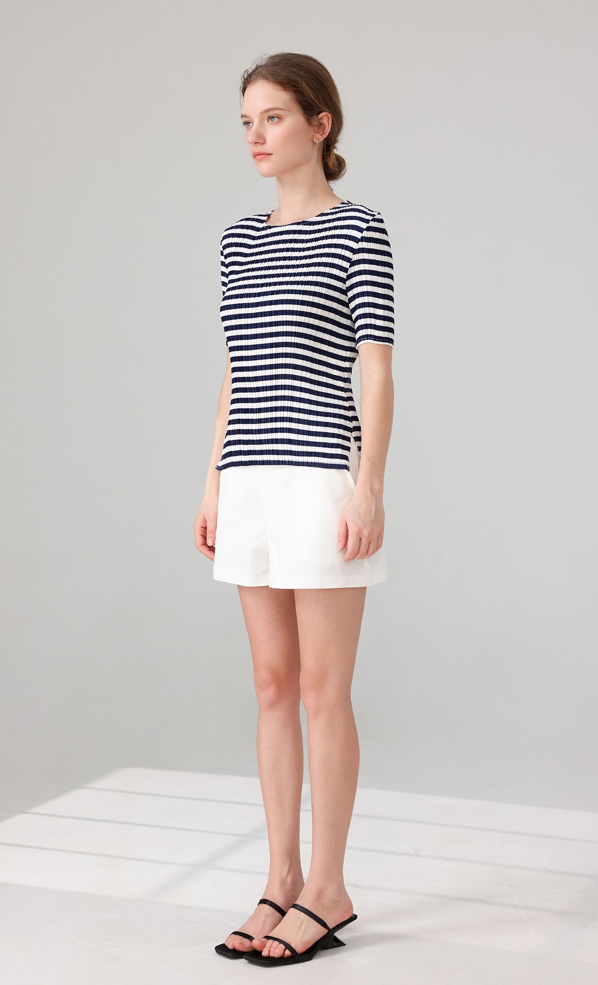 Marine Stripe Pleated Top_stripe
