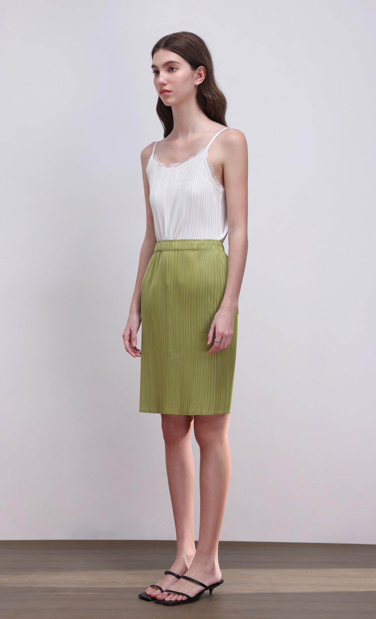 Dara pleated midi skirt_green