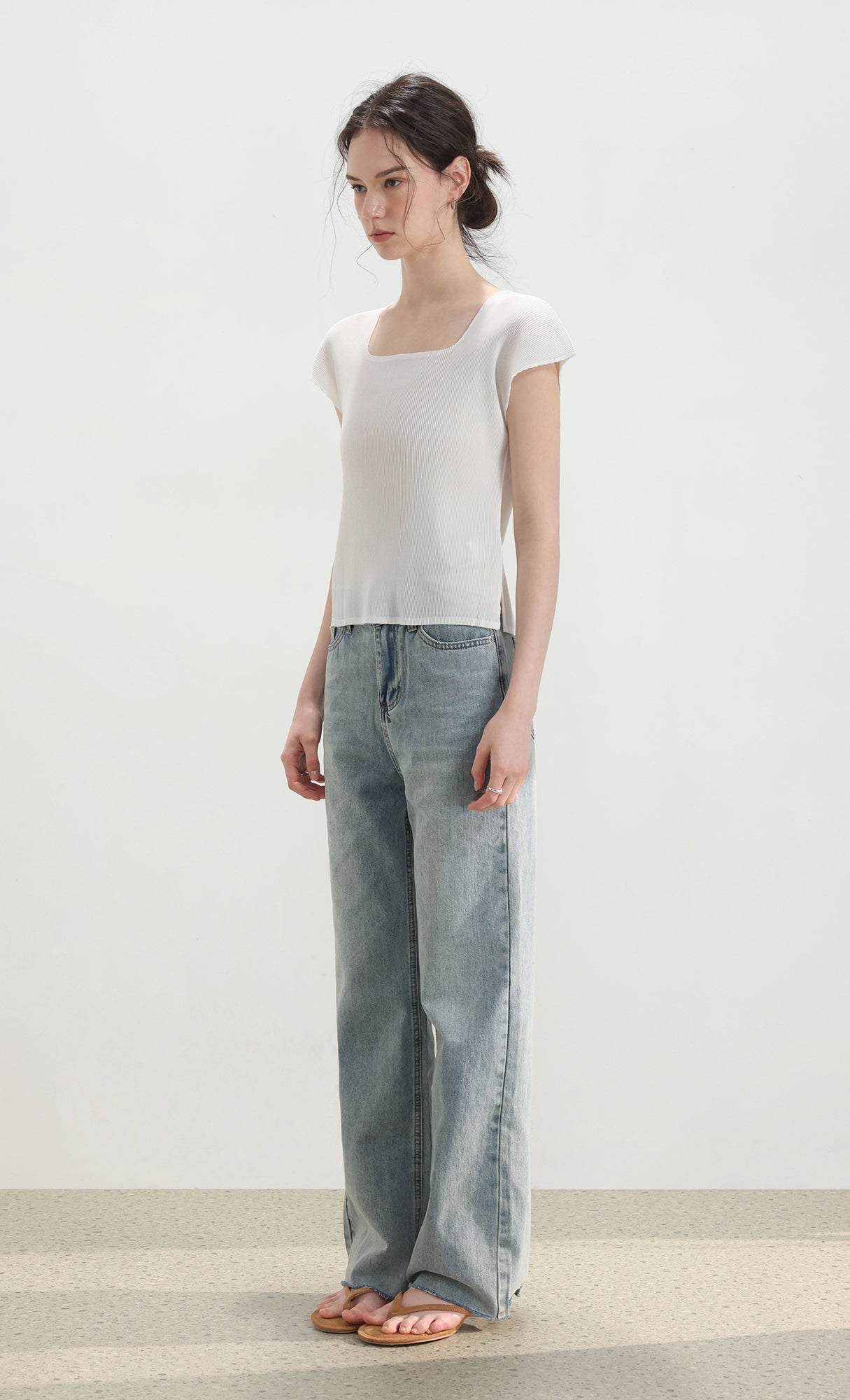 Nora pleated cap-sleeve top_white
