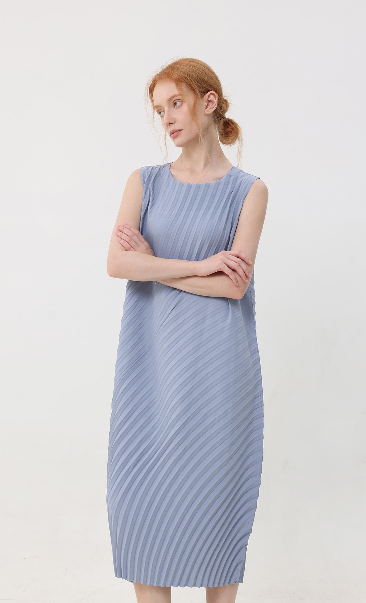 Twist pleated slip dress_skyblue