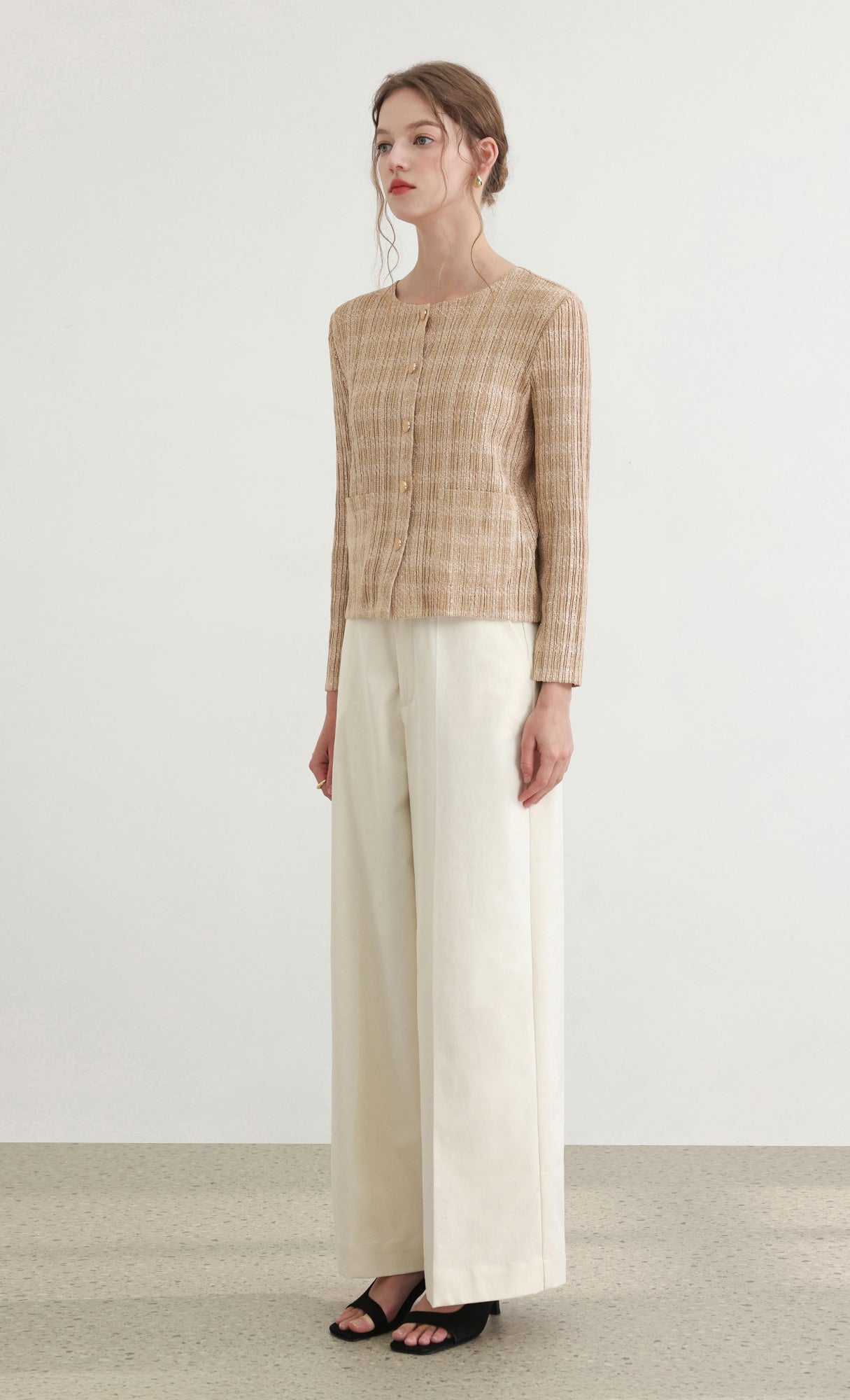 Tweed pleats cardigan jacket_beige