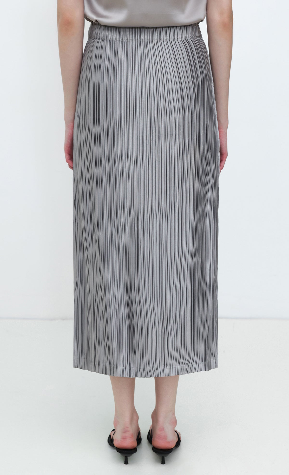 Core Satin Pleated Skirt_Grey