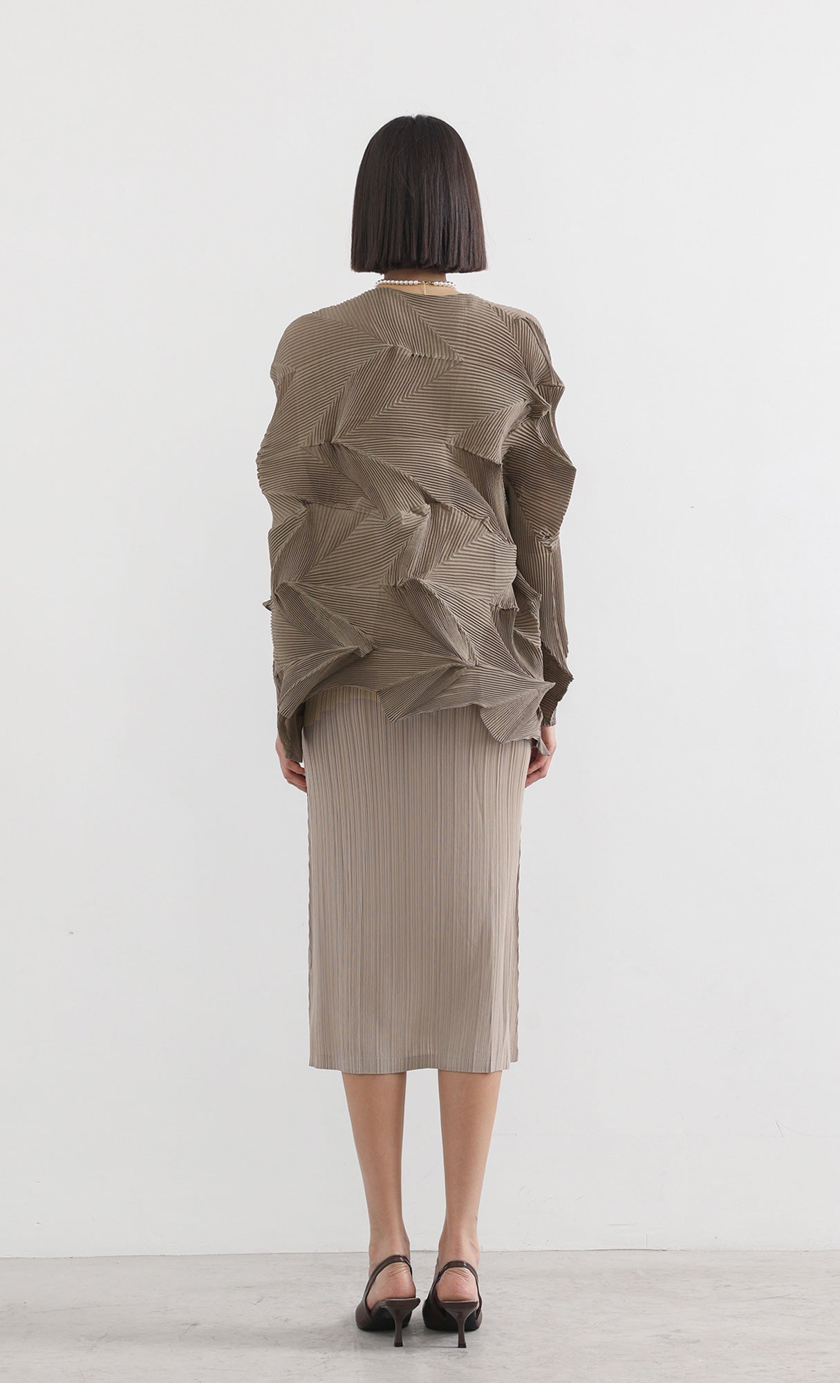 geo pleated jacket cardigan_brown