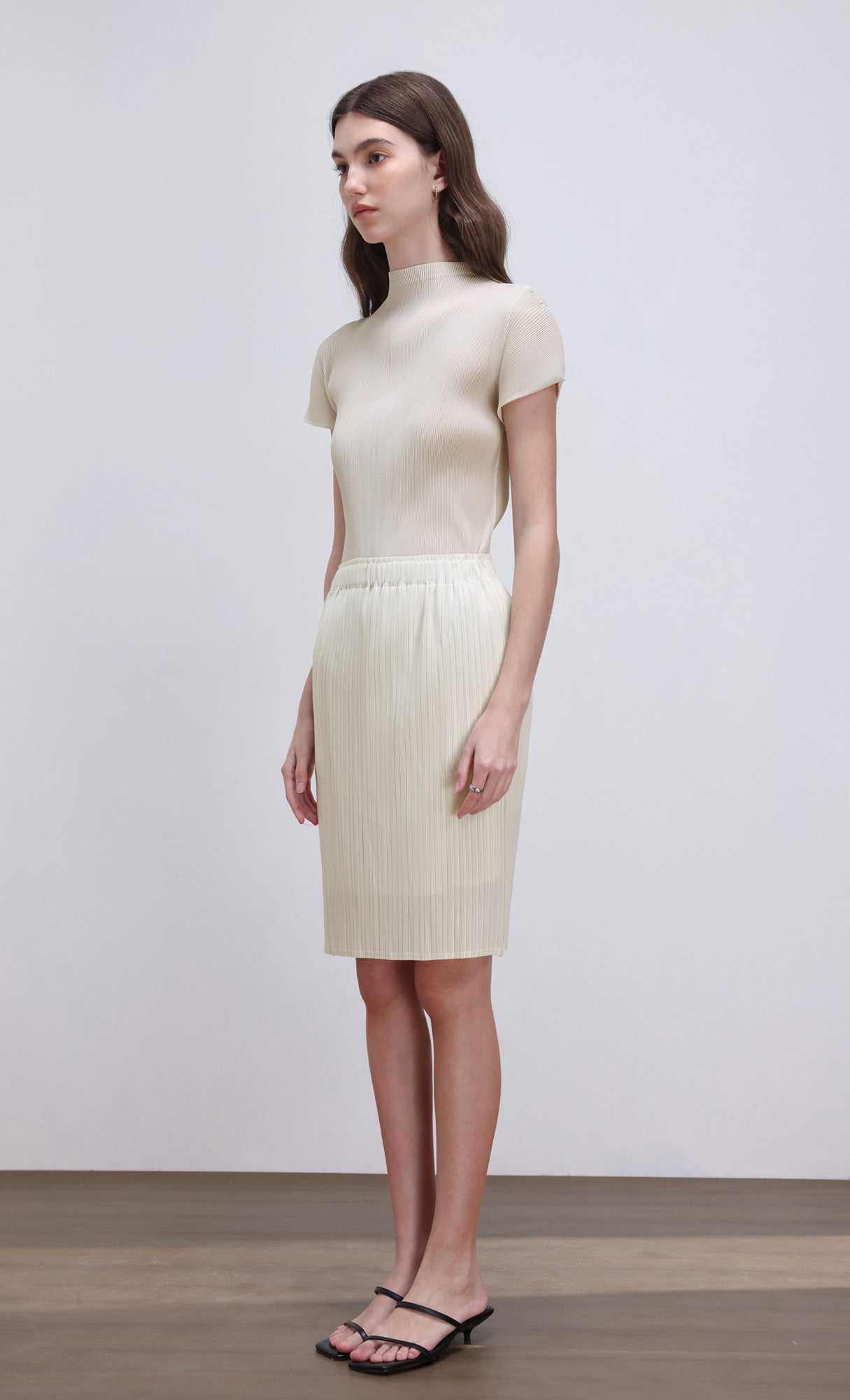 Dara pleated midi skirt_ivory