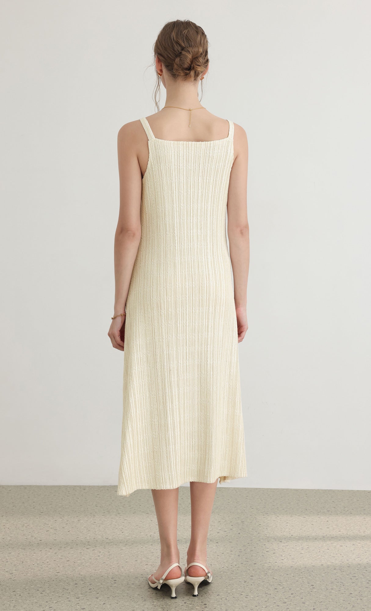 Tweed pleats sleveless flare dress_ivory