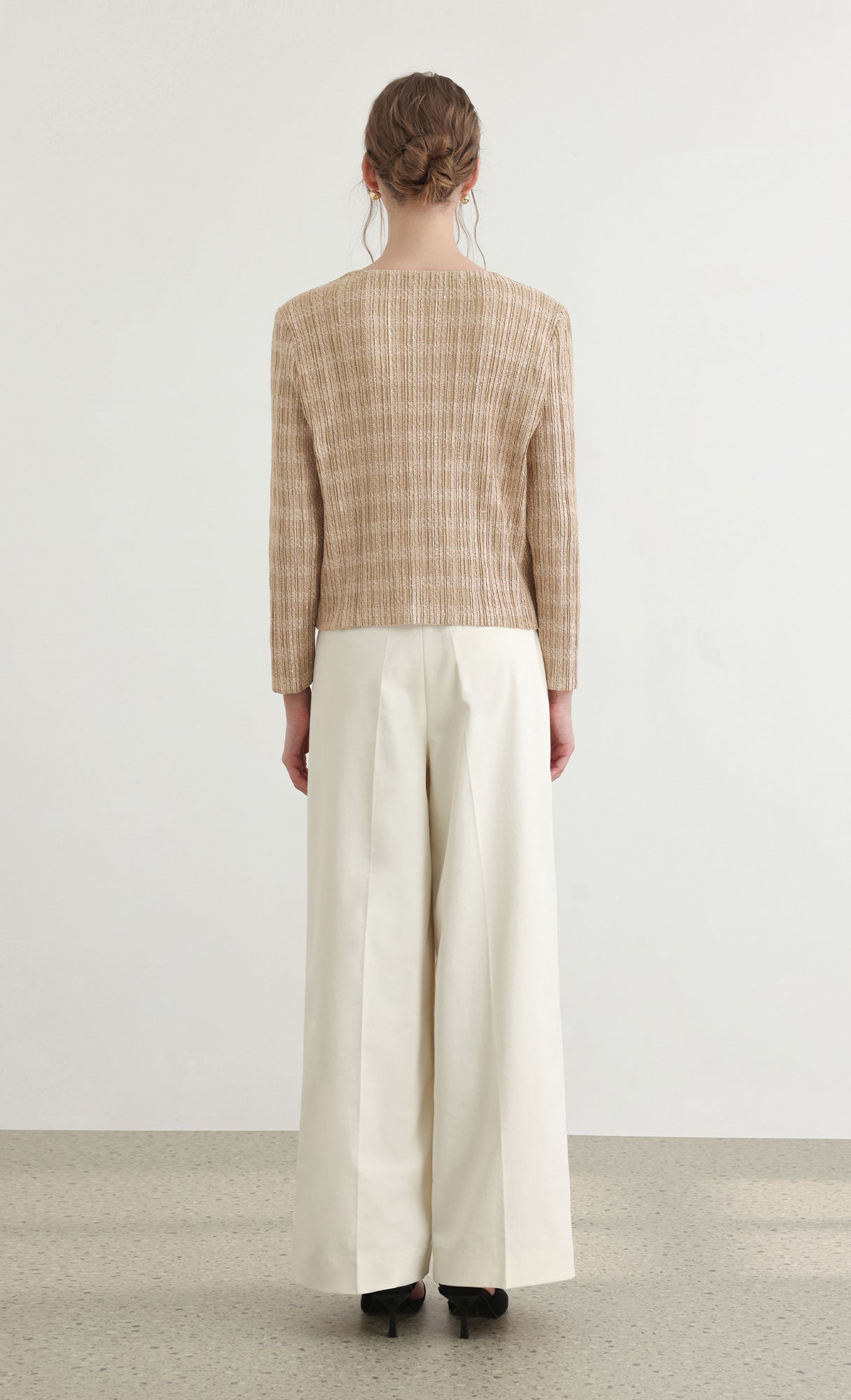 Tweed pleats cardigan jacket_beige