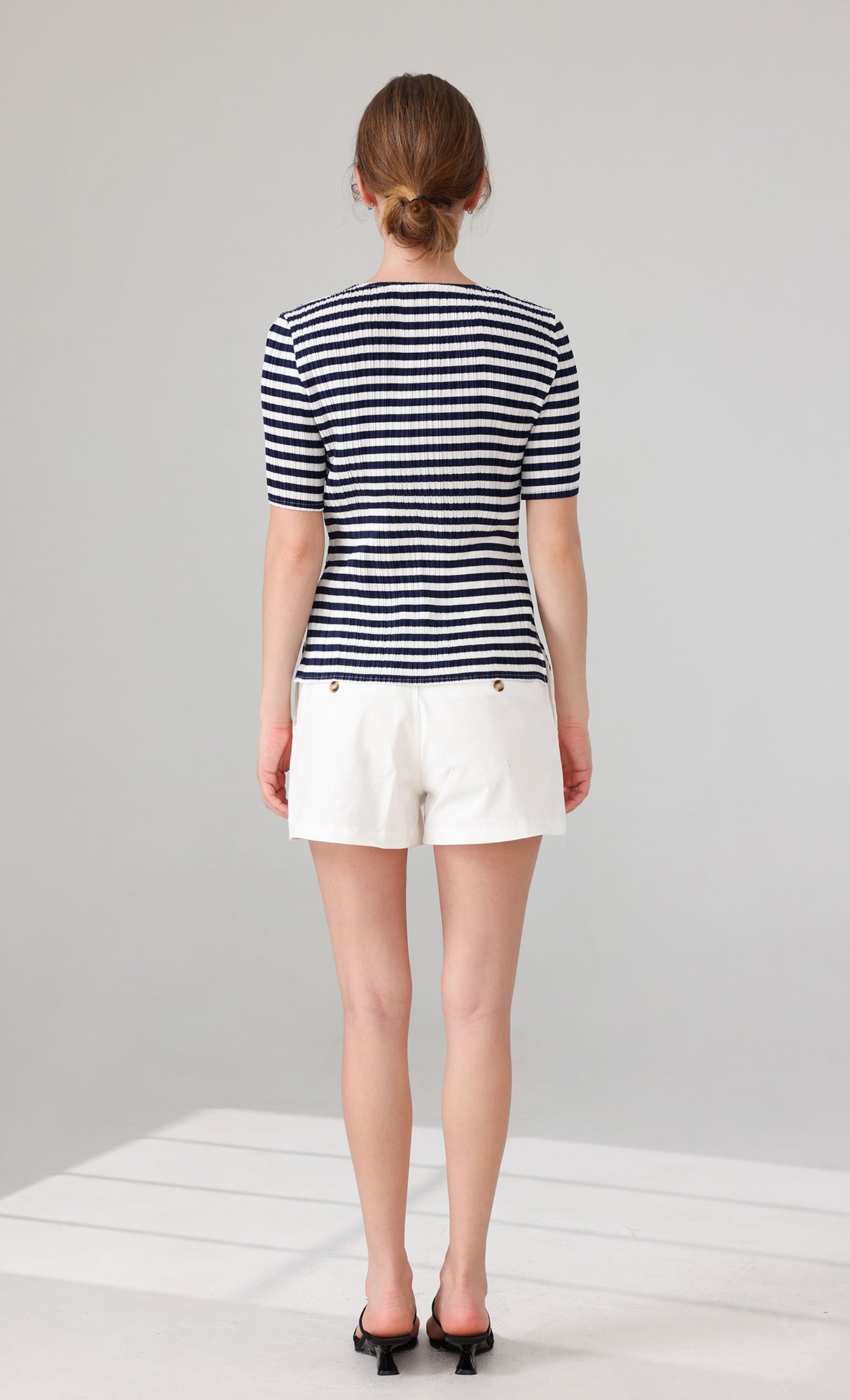 Marine Stripe Pleated Top_stripe