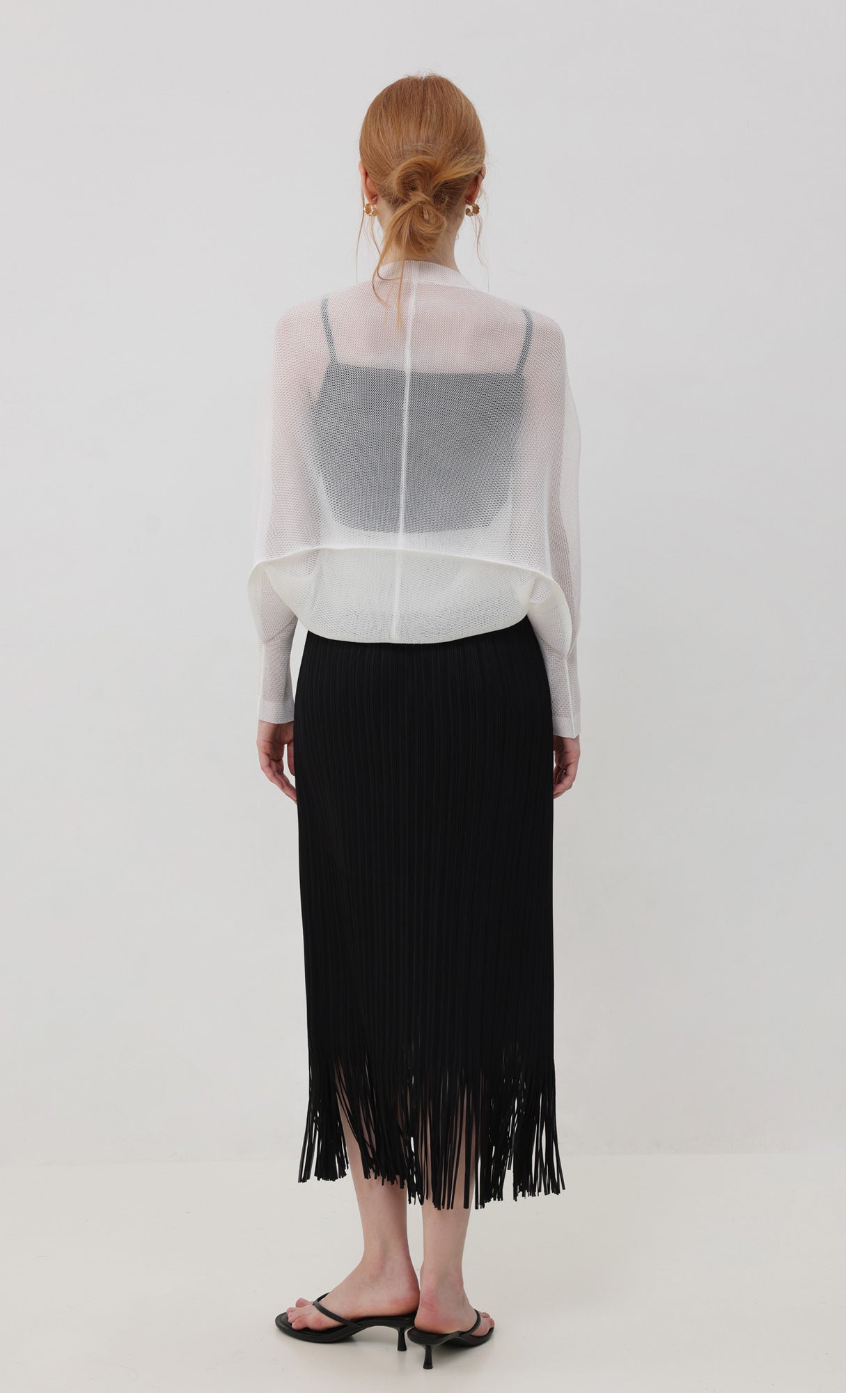 Lucid pleated mesh cardigan_ivory