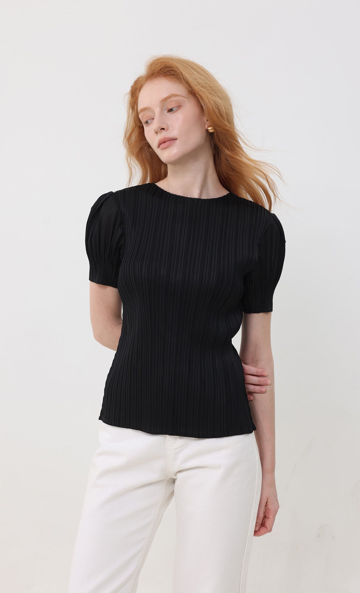 Mellow pleated half sleeve top_black