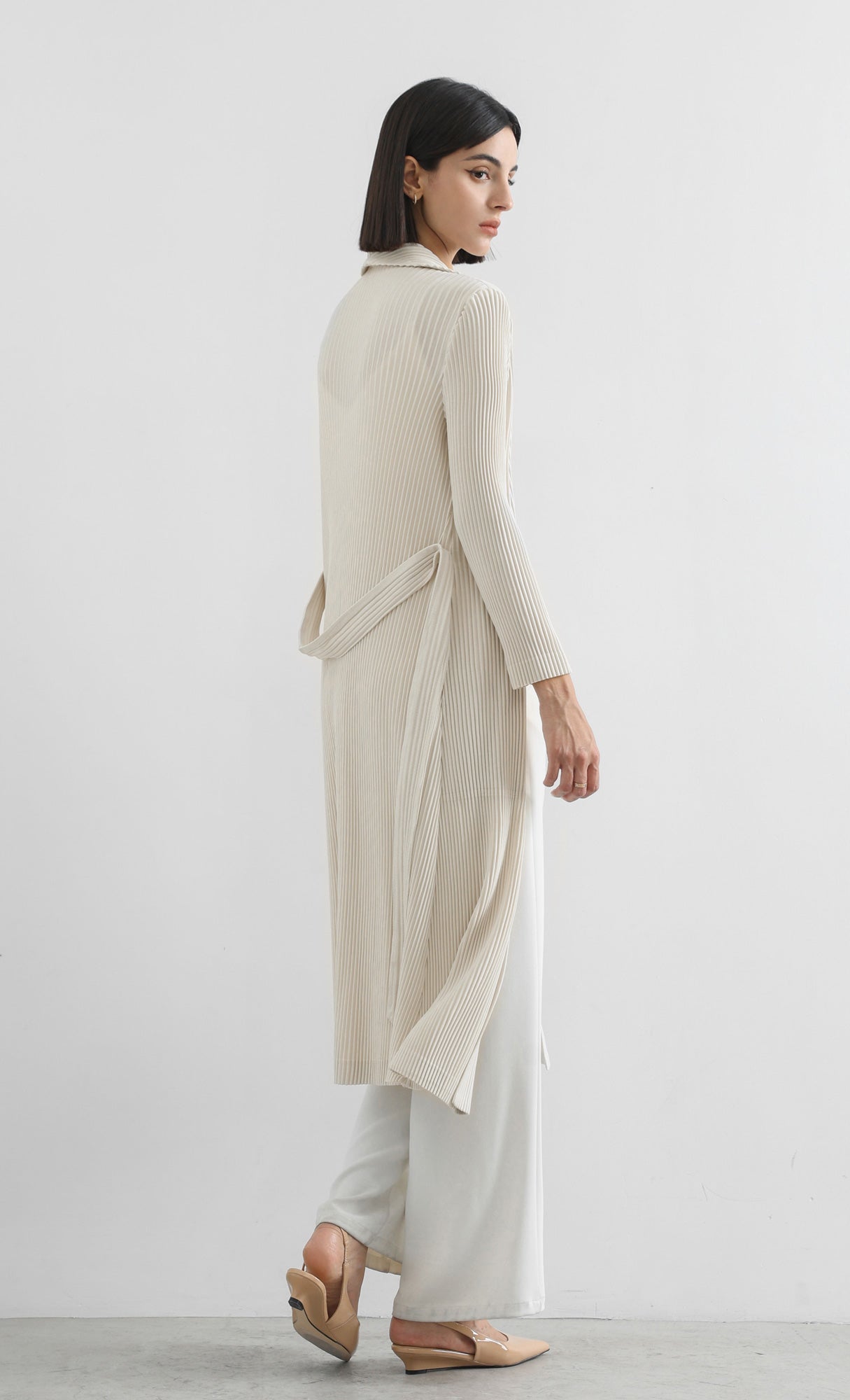 haze pleated belted trench_ivory