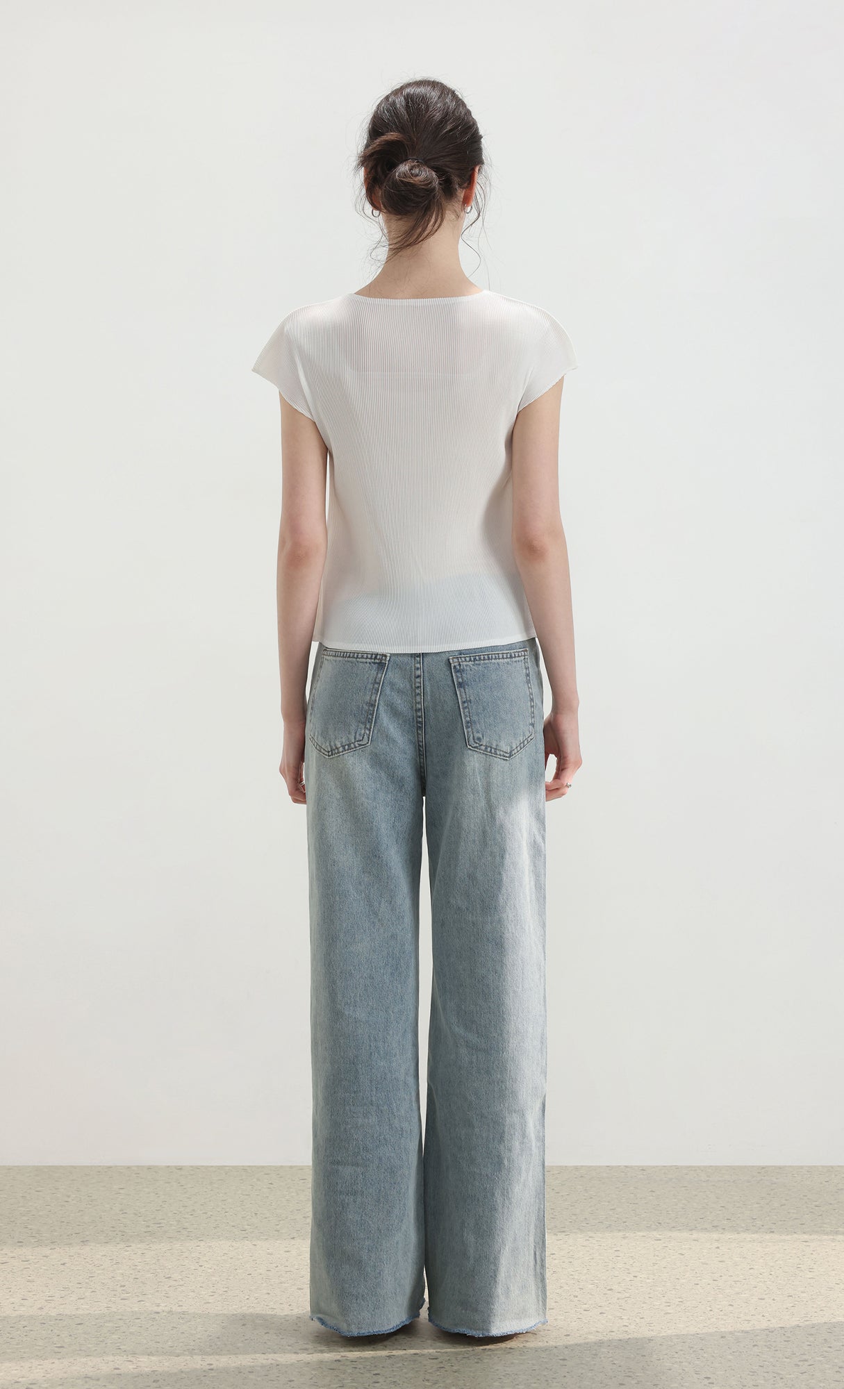Nora pleated cap-sleeve top_white