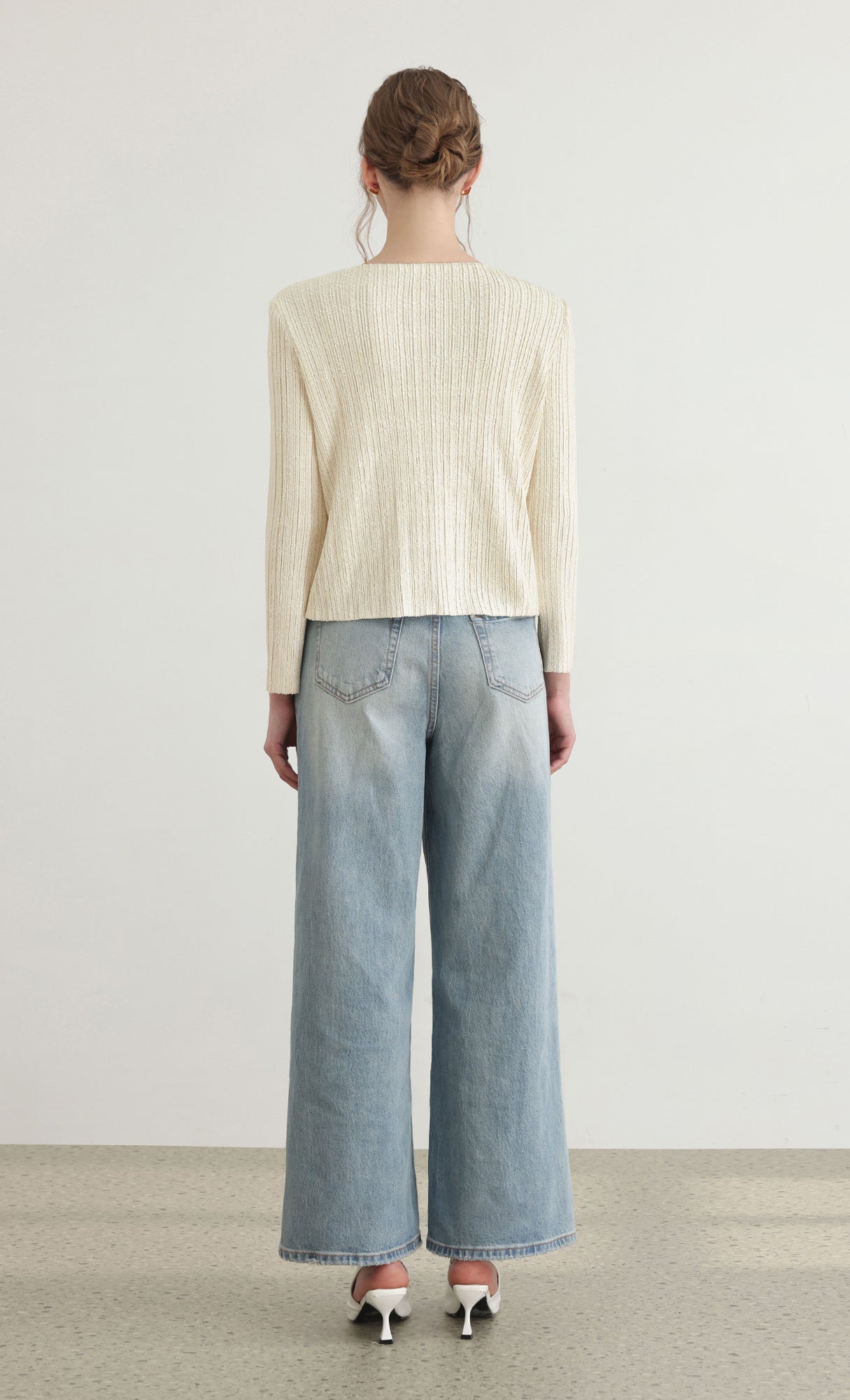 Tweed pleats cardigan jacket_ivory
