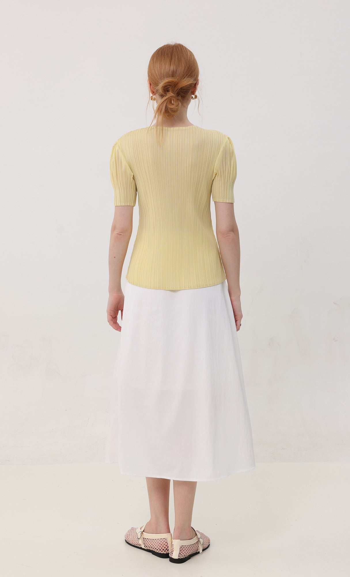 Mellow pleated half sleeve top_yellow