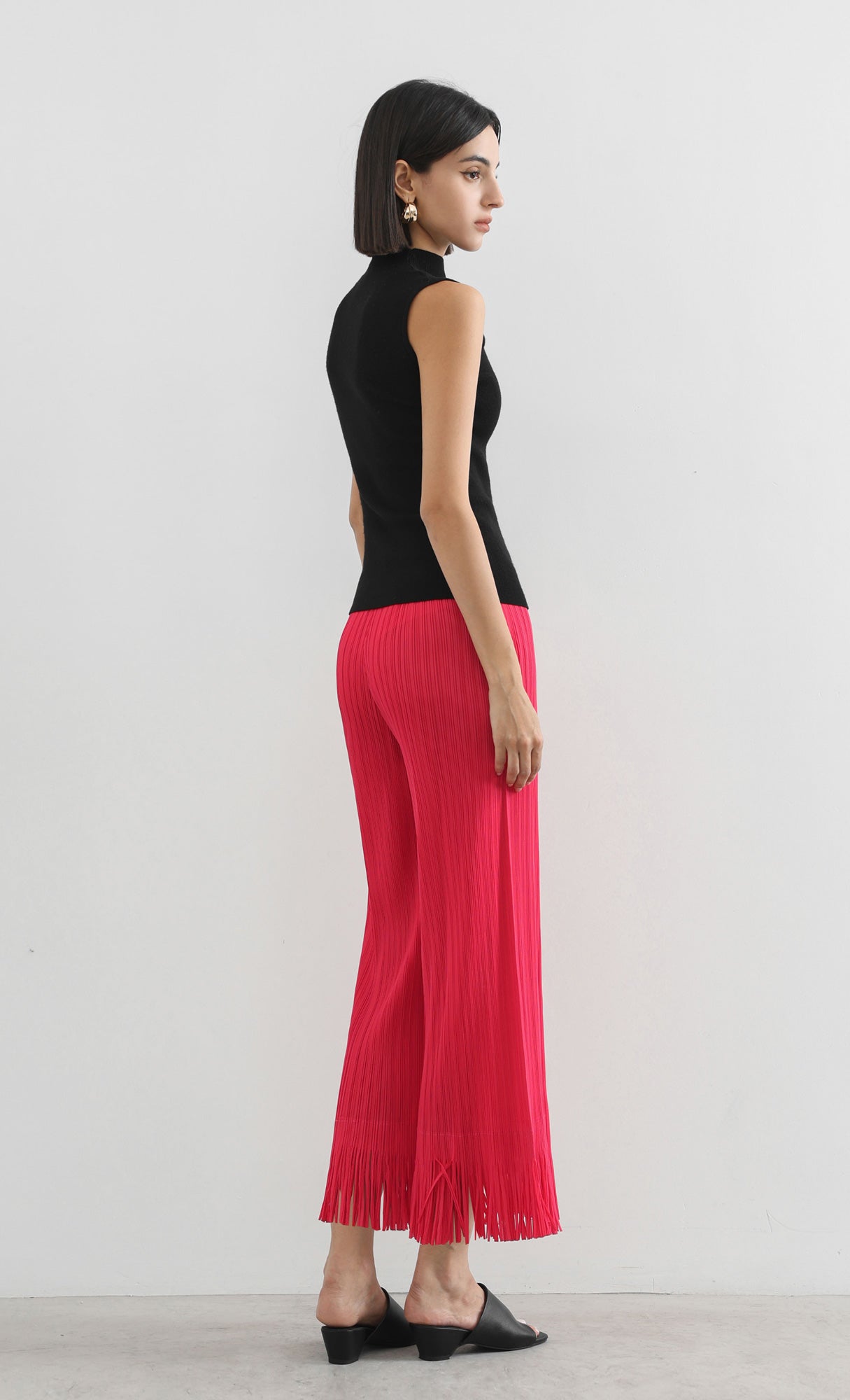 frill hem pleated pants_red