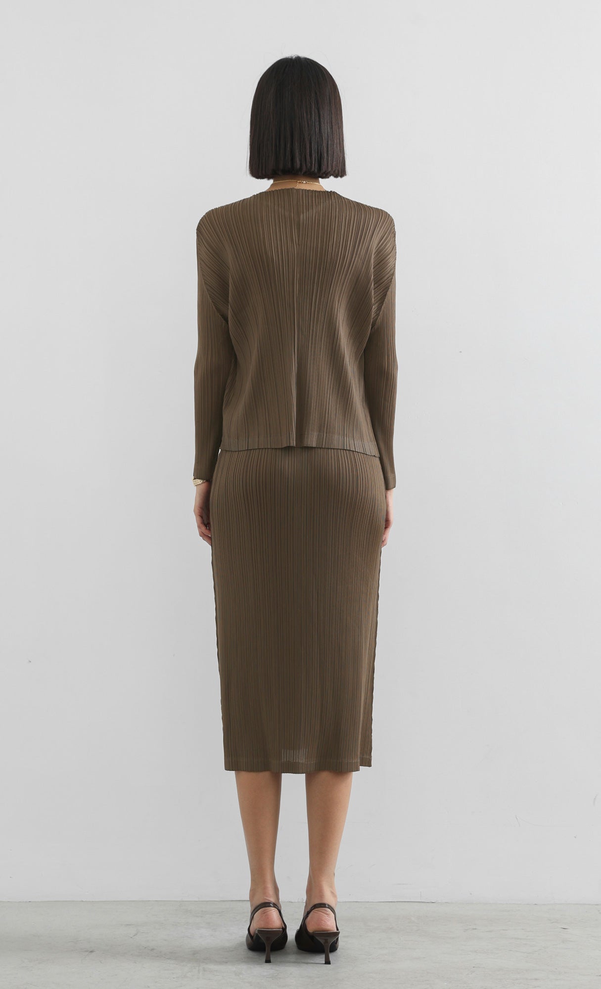 modi pleated cardigan_brown