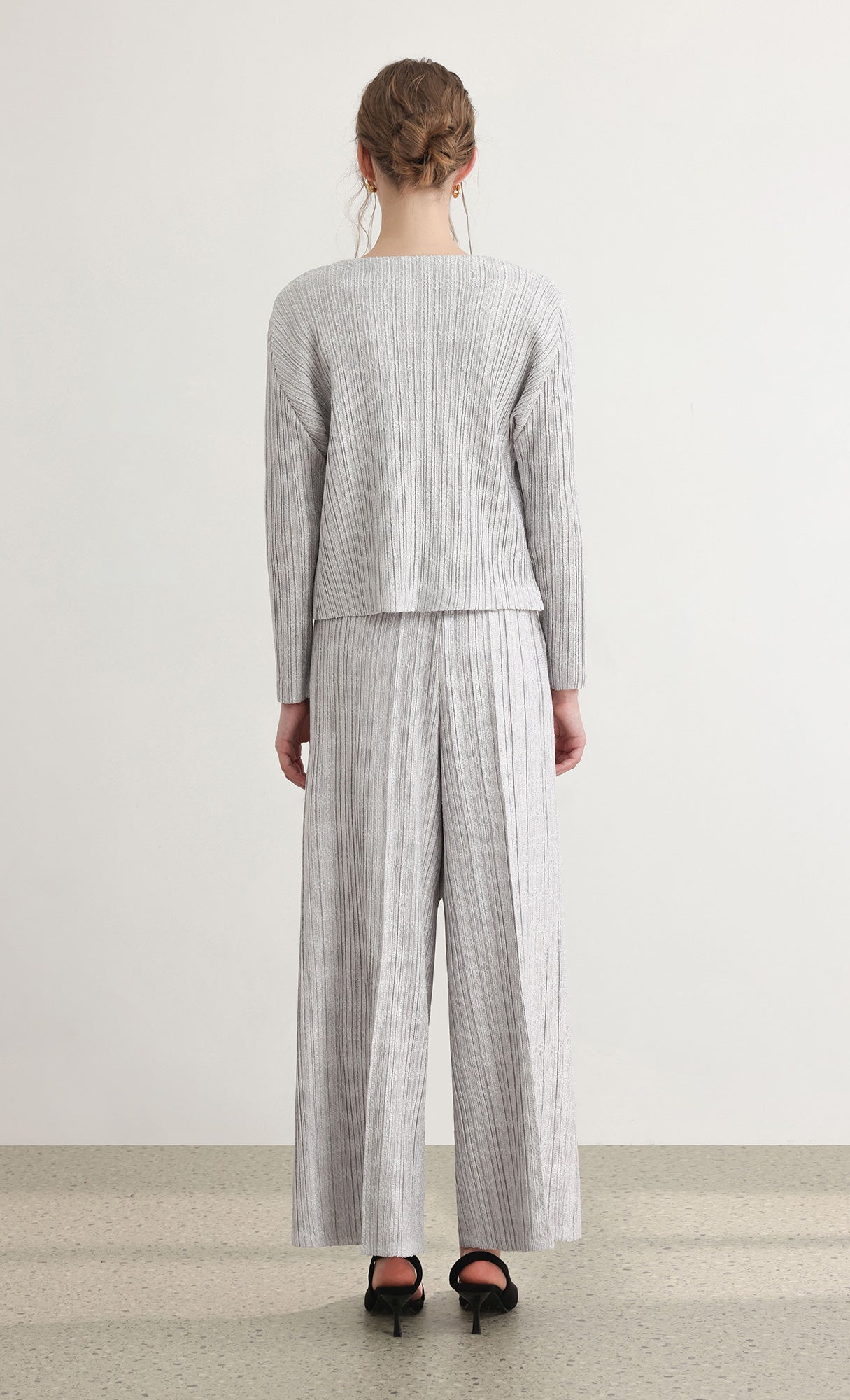 Tweed pleats pintuck pants_grey