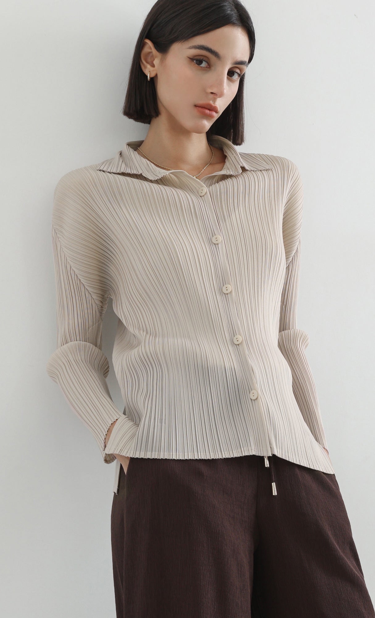 hush pleated shirts_beige