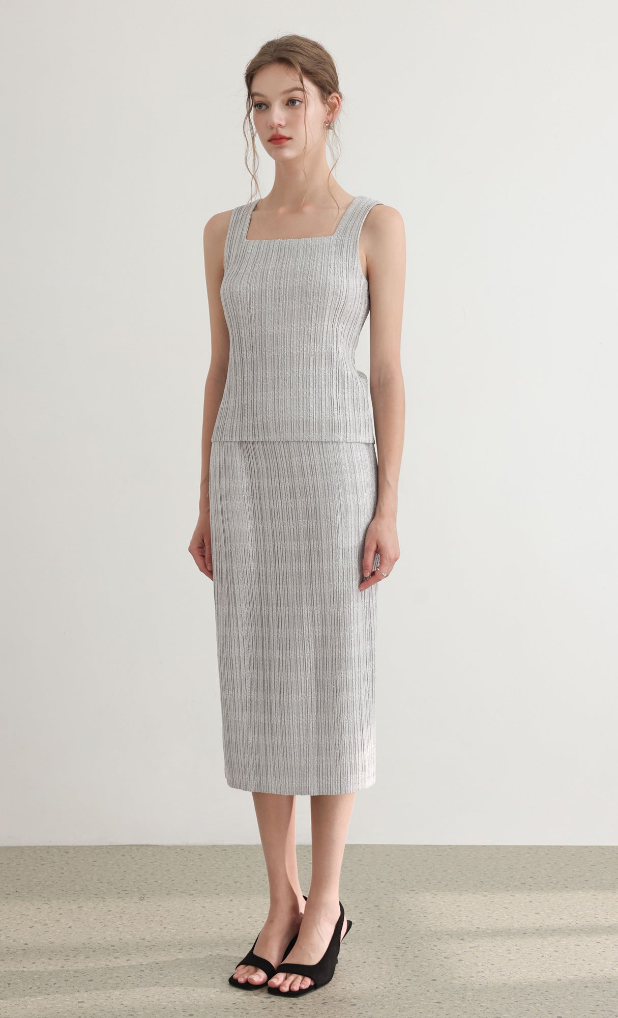 Tweed pleats top_grey