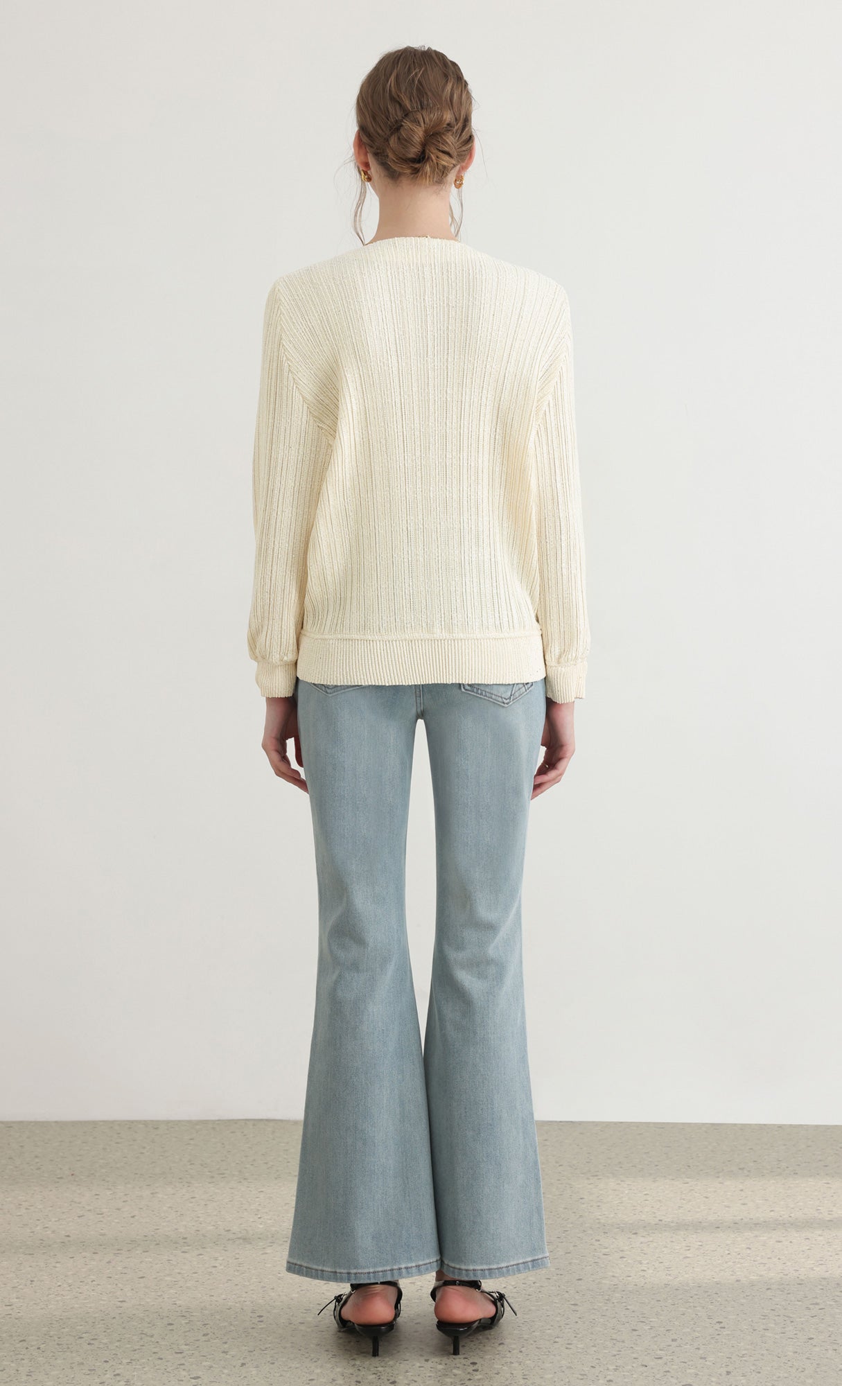 Tweed pleats blouson jumper_ivory