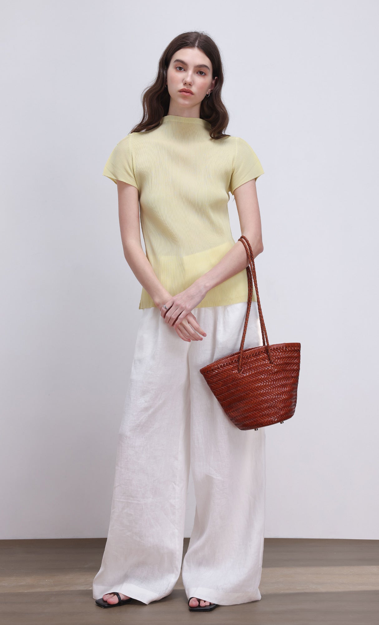 [Pouch SET] Stacy weaving leather shoulder bag_camel