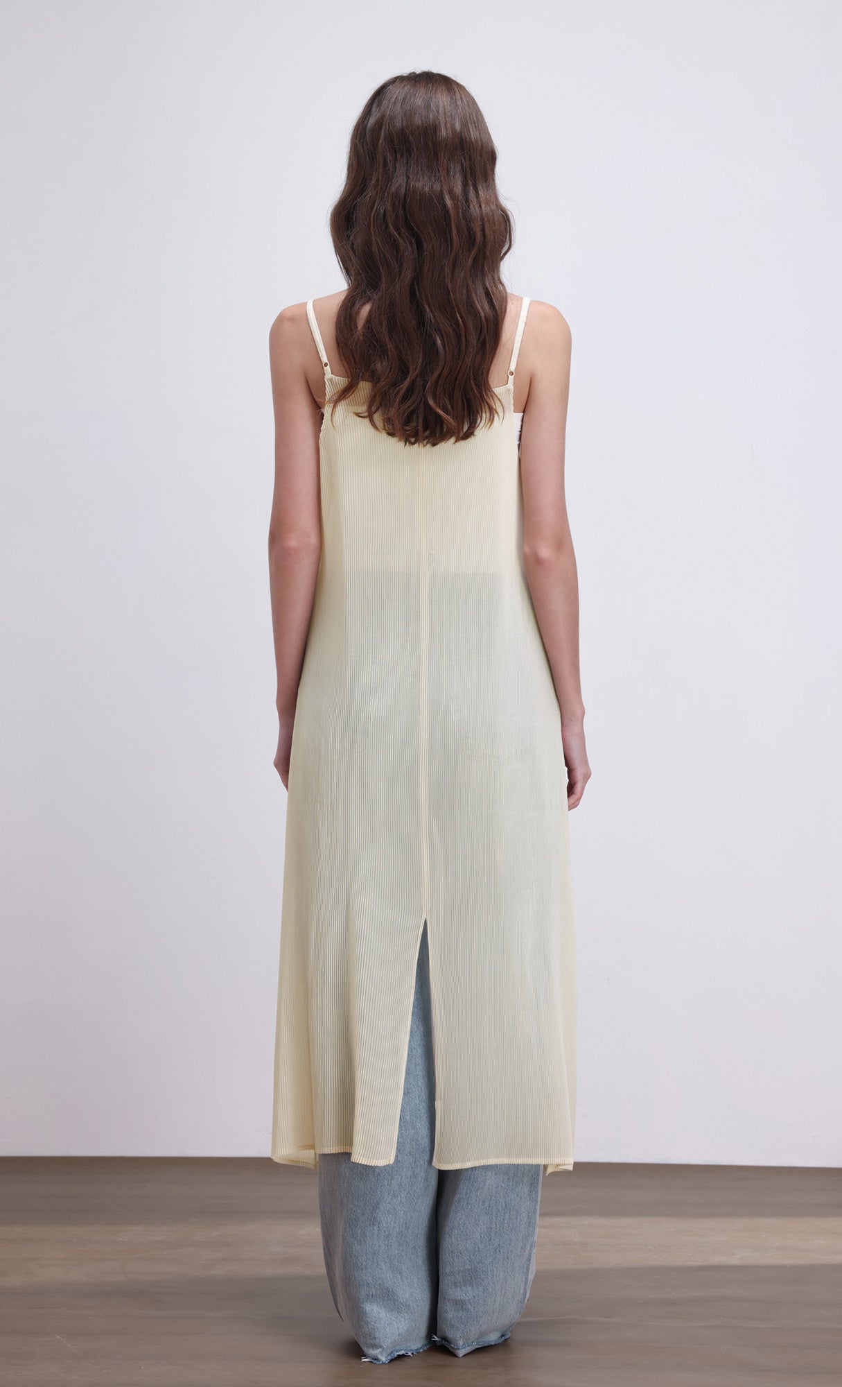 Sheer pleated layering dress_ivory