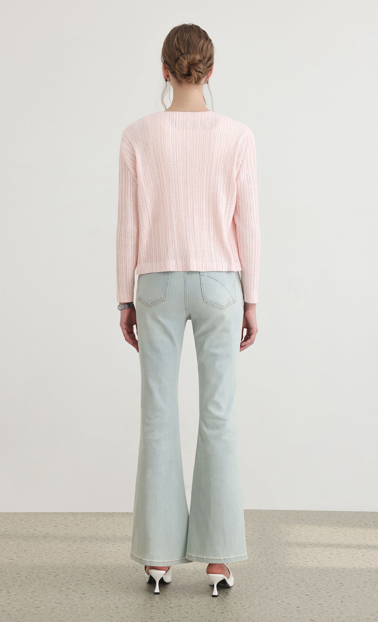 Tweed pleats cardigan_pink