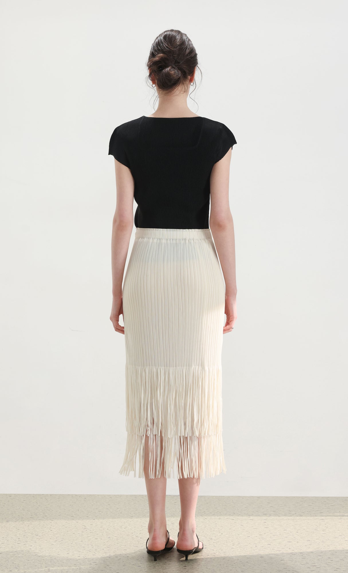 Fringe pleated skirt_ivory