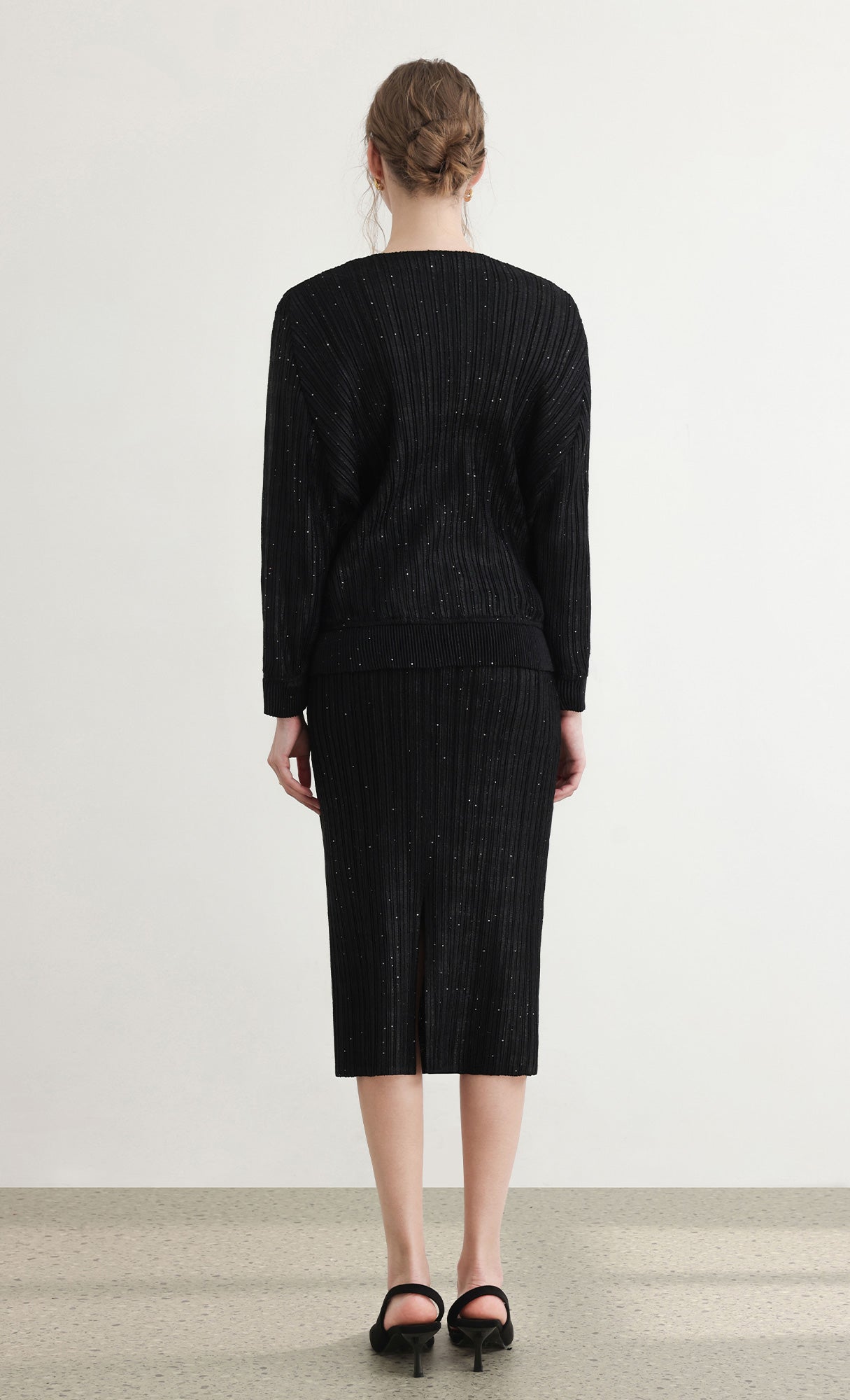 Tweed pleats banding skirt_black