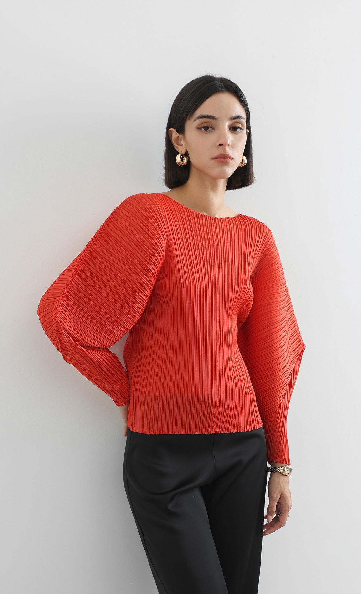 bloom pleated blouse_red
