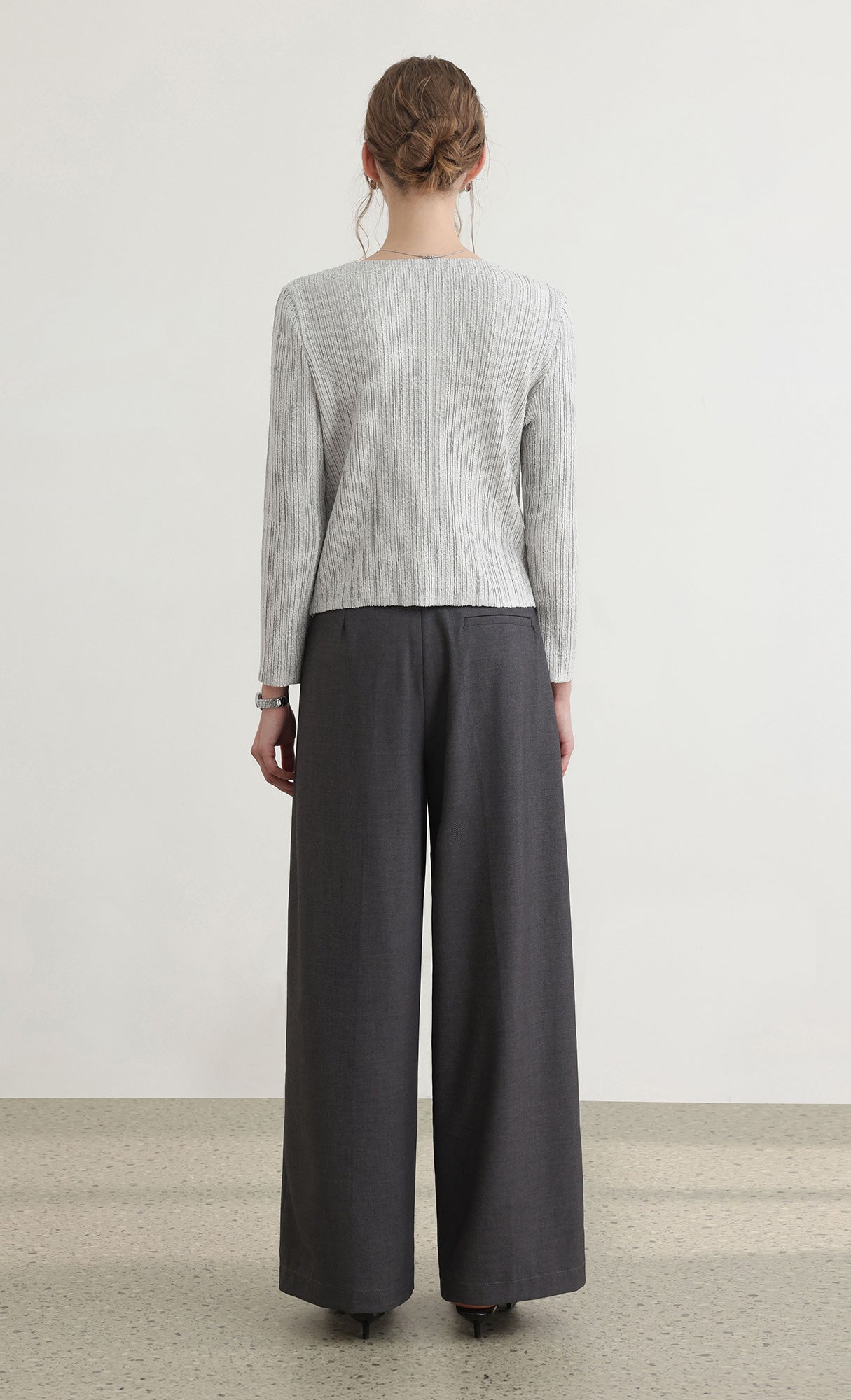 Tweed pleats cardigan jacket_grey