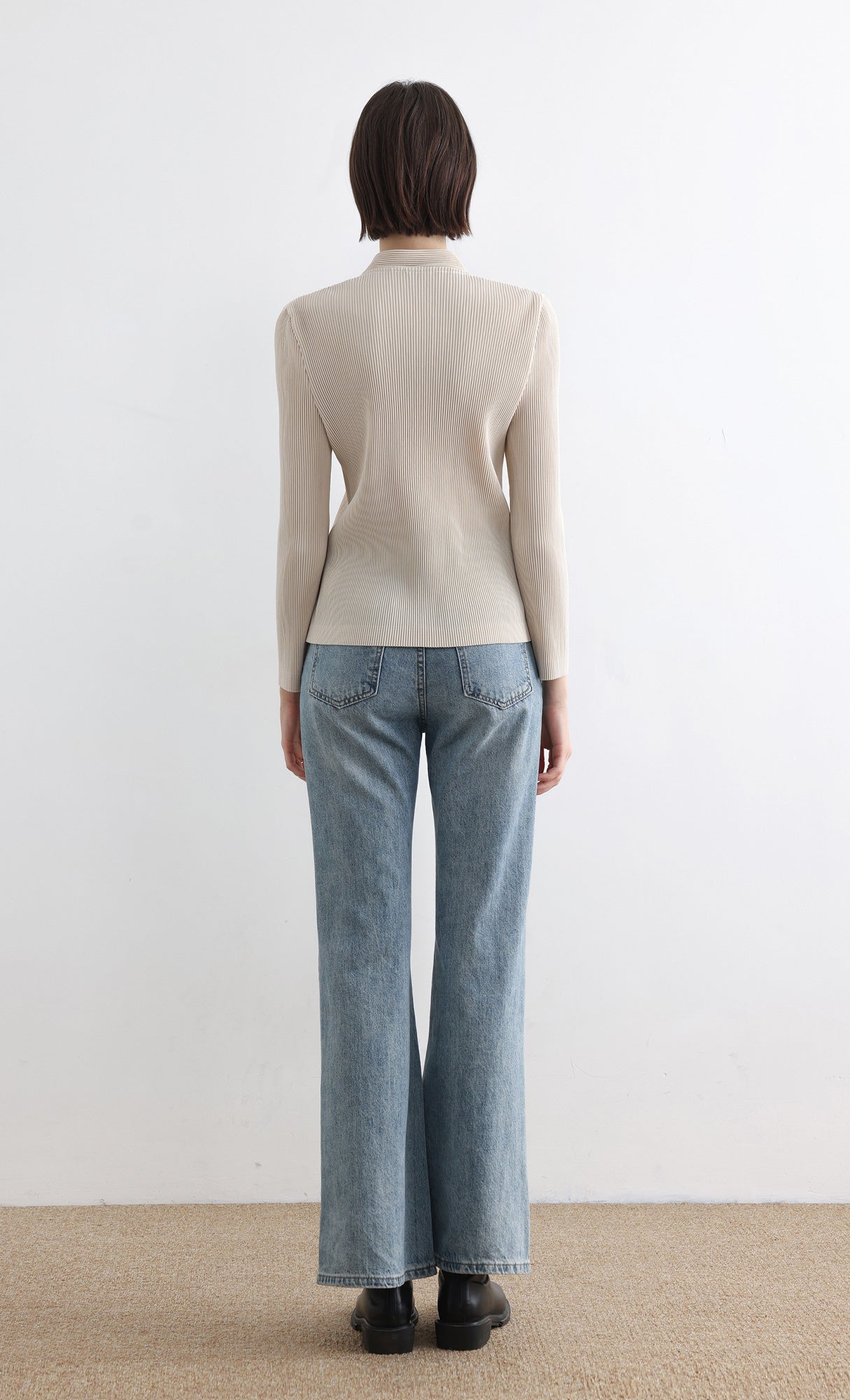 Ribbon Tie Pleated Top_Ivory