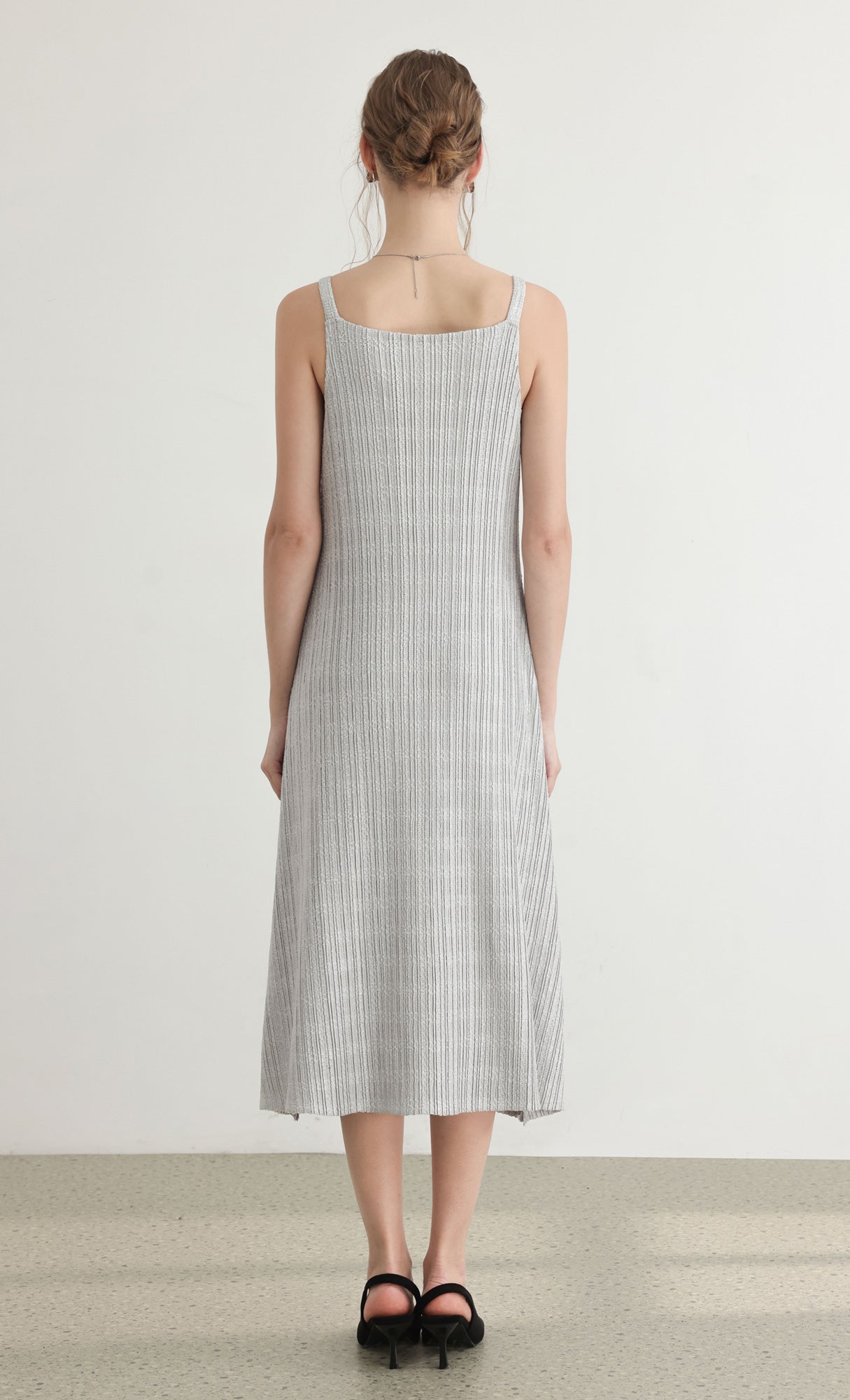 Tweed pleats sleveless flare dress_grey