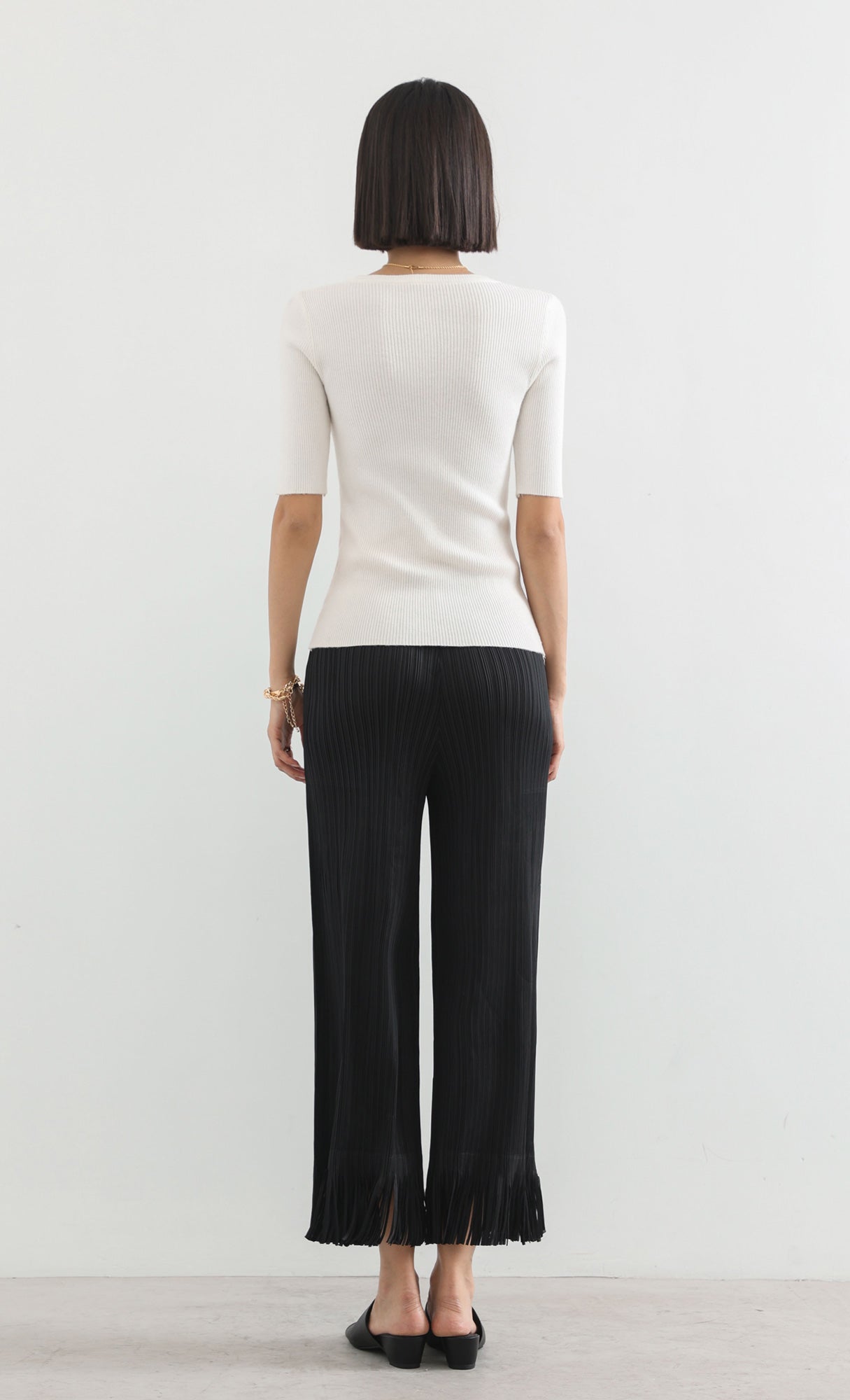 frill hem pleats pants_black
