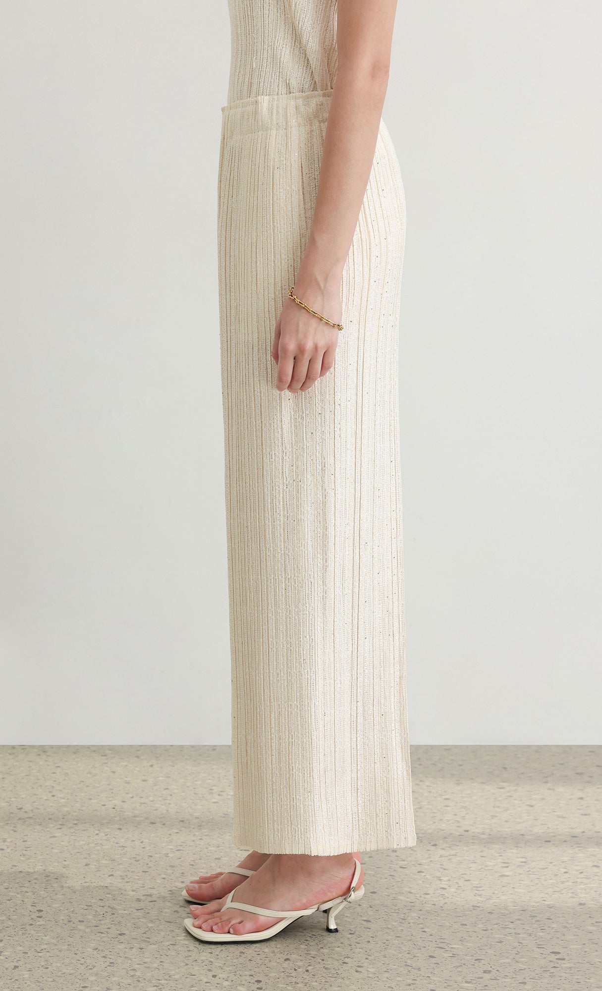 Tweed pleats pintuck pants_ivory