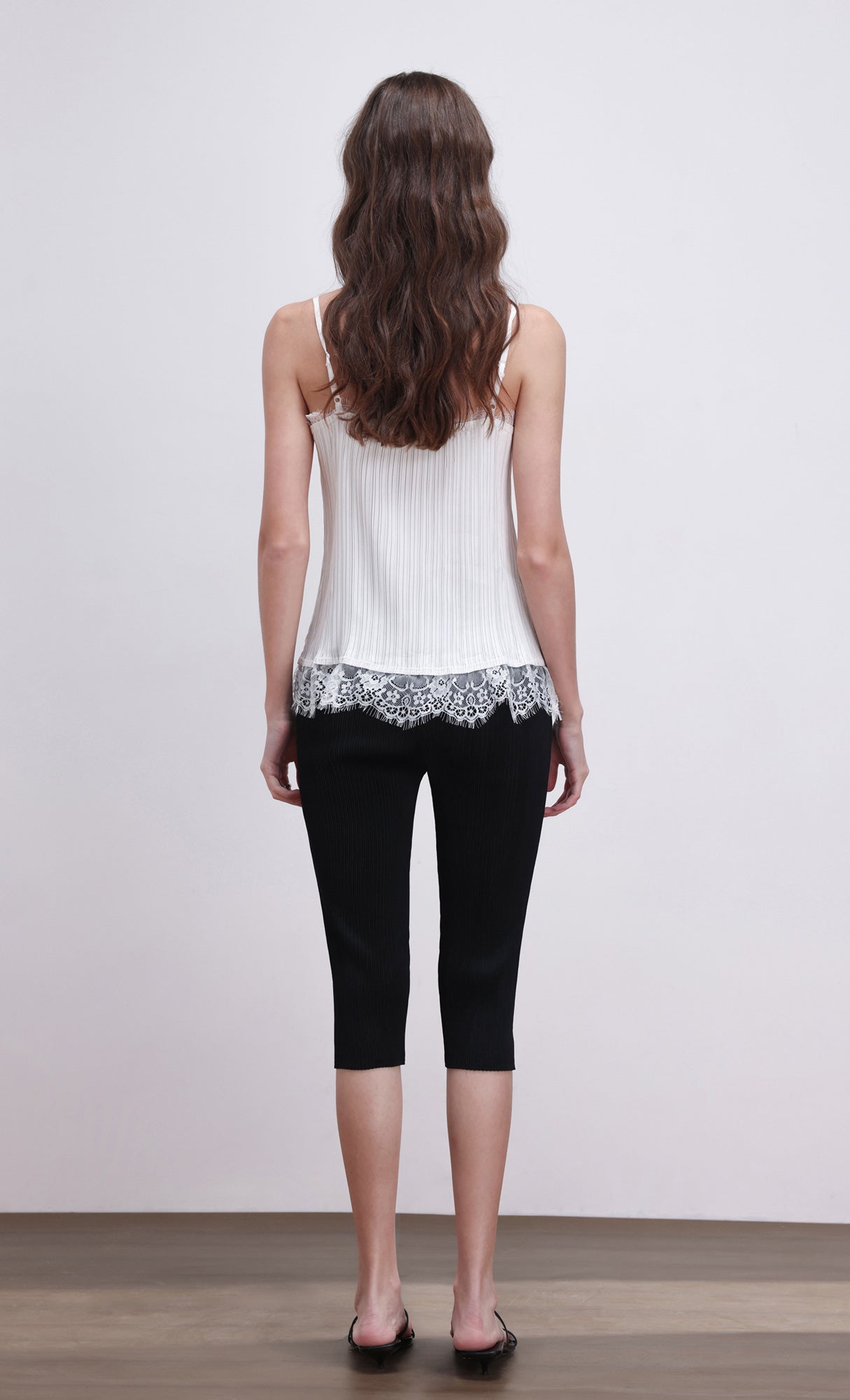 Pleated lace slip top_white