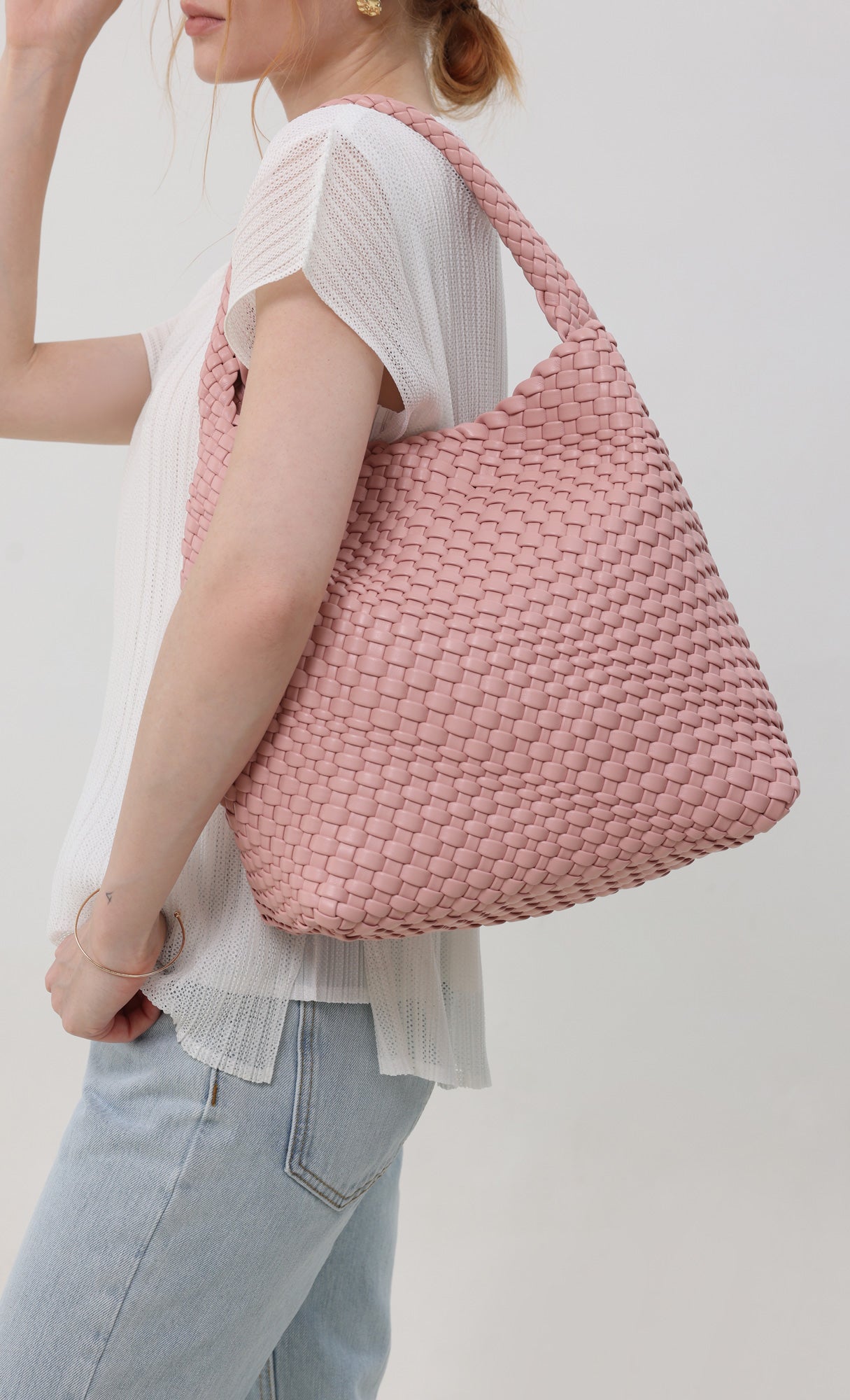 Color weaving hobo bag_lightpink