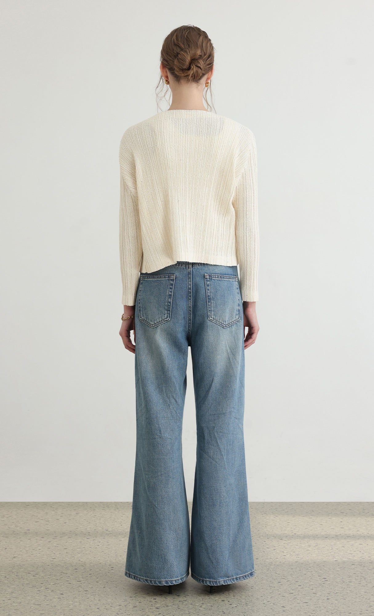 Tweed pleats cardigan_ivory