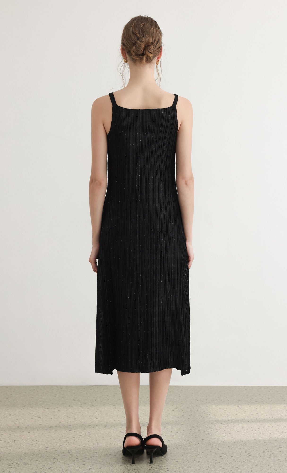 Tweed pleats sleveless flare dress_black