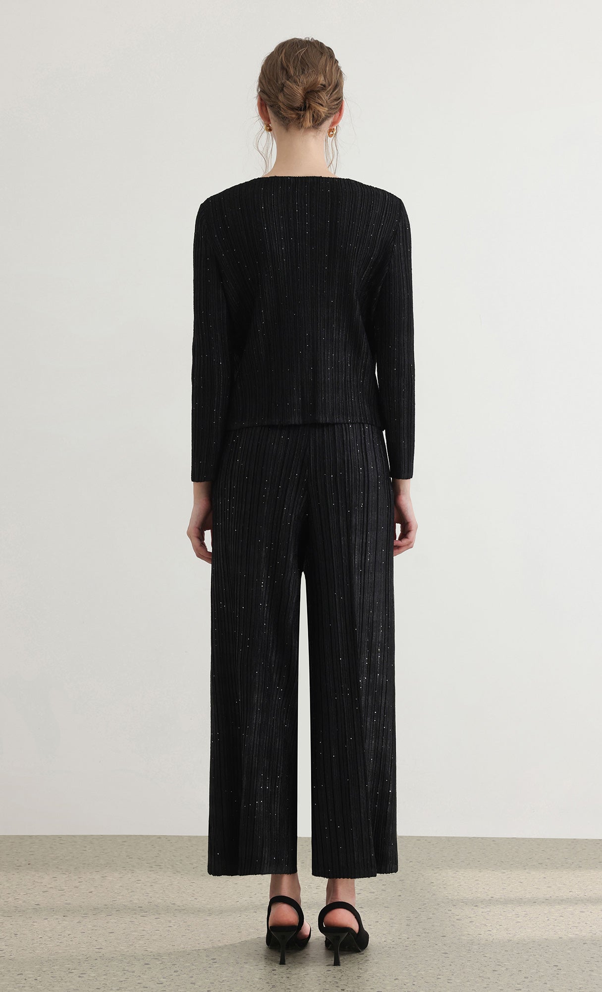 Tweed pleats pintuck pants_black