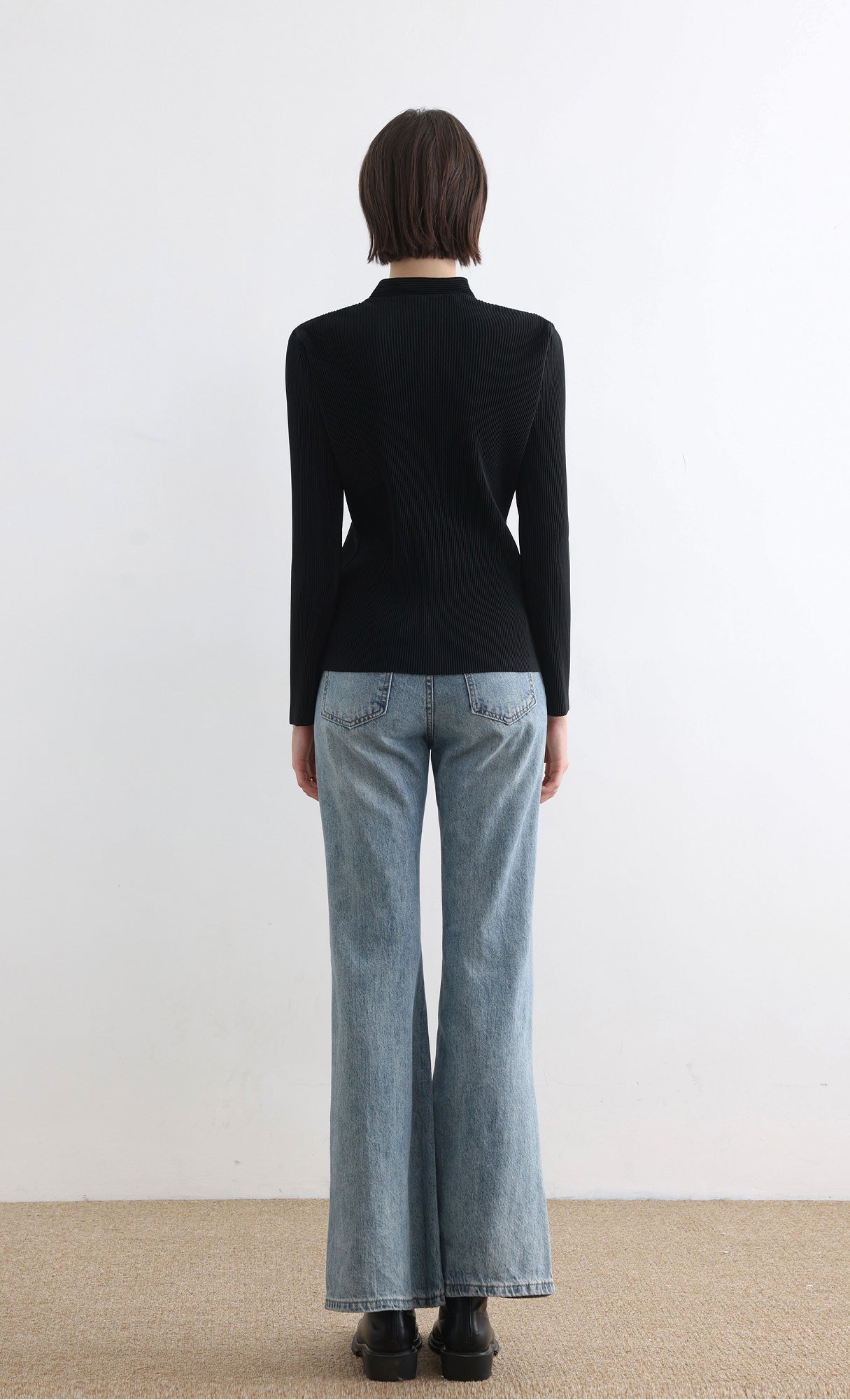 Ribbon Tie Pleated Top_Black