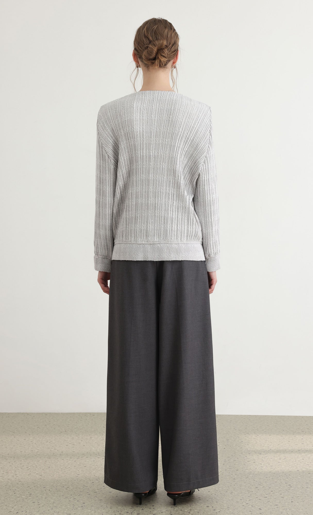 Tweed pleats blouson jumper_grey