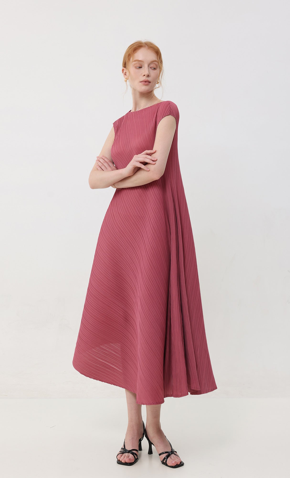 Rosy flare pleated dress_indipink