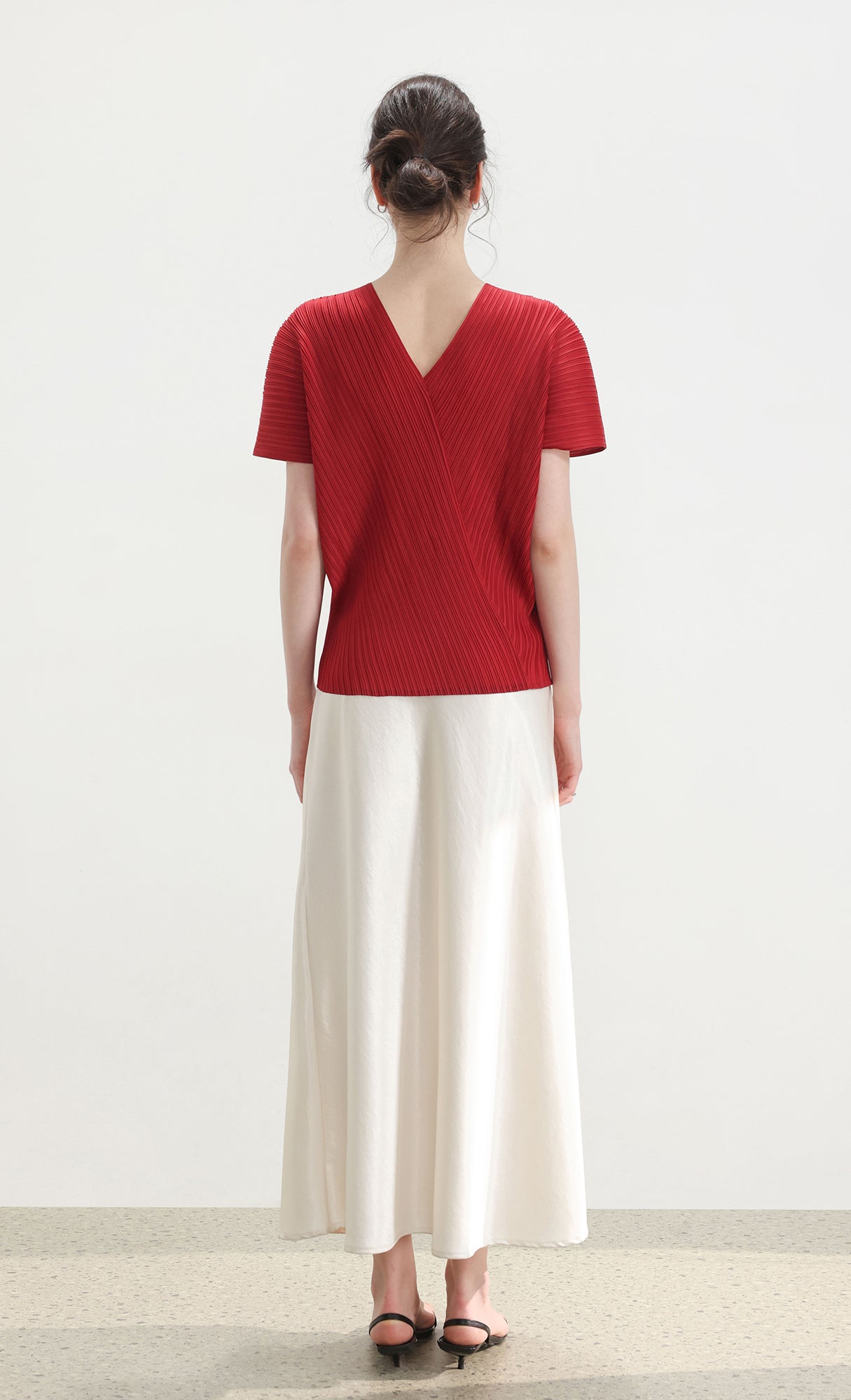 Joy pleated v-neck top_red