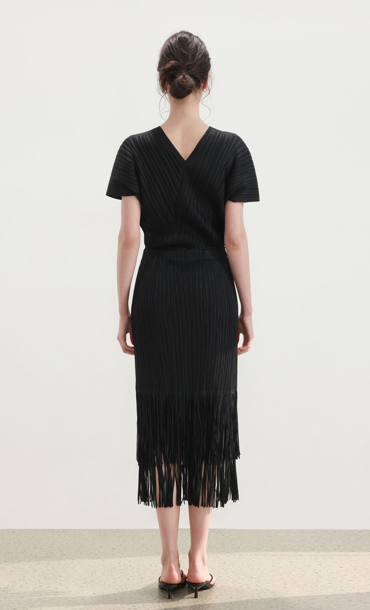 Fringe pleated skirt_black