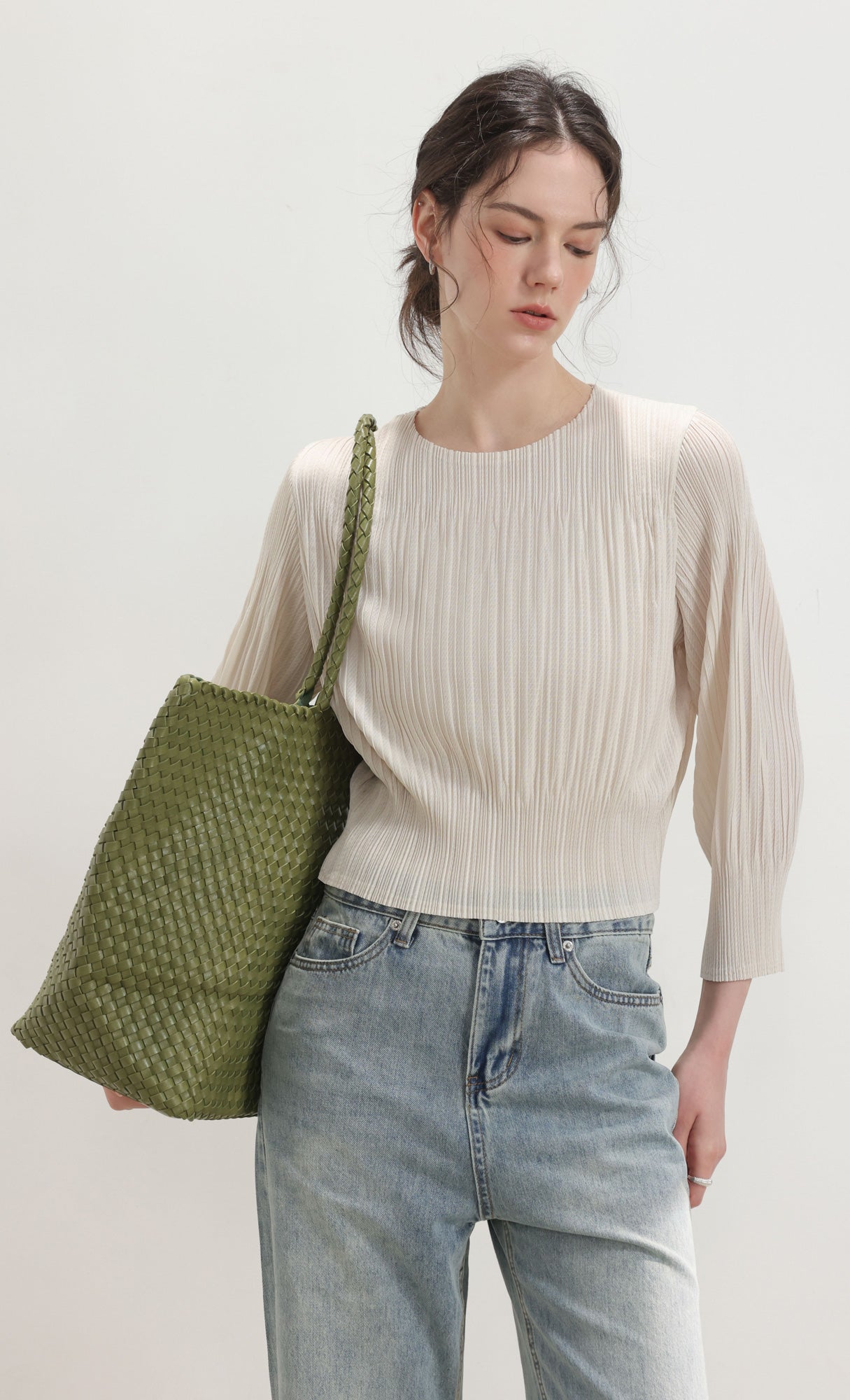 Ena weaving shopper bag_green