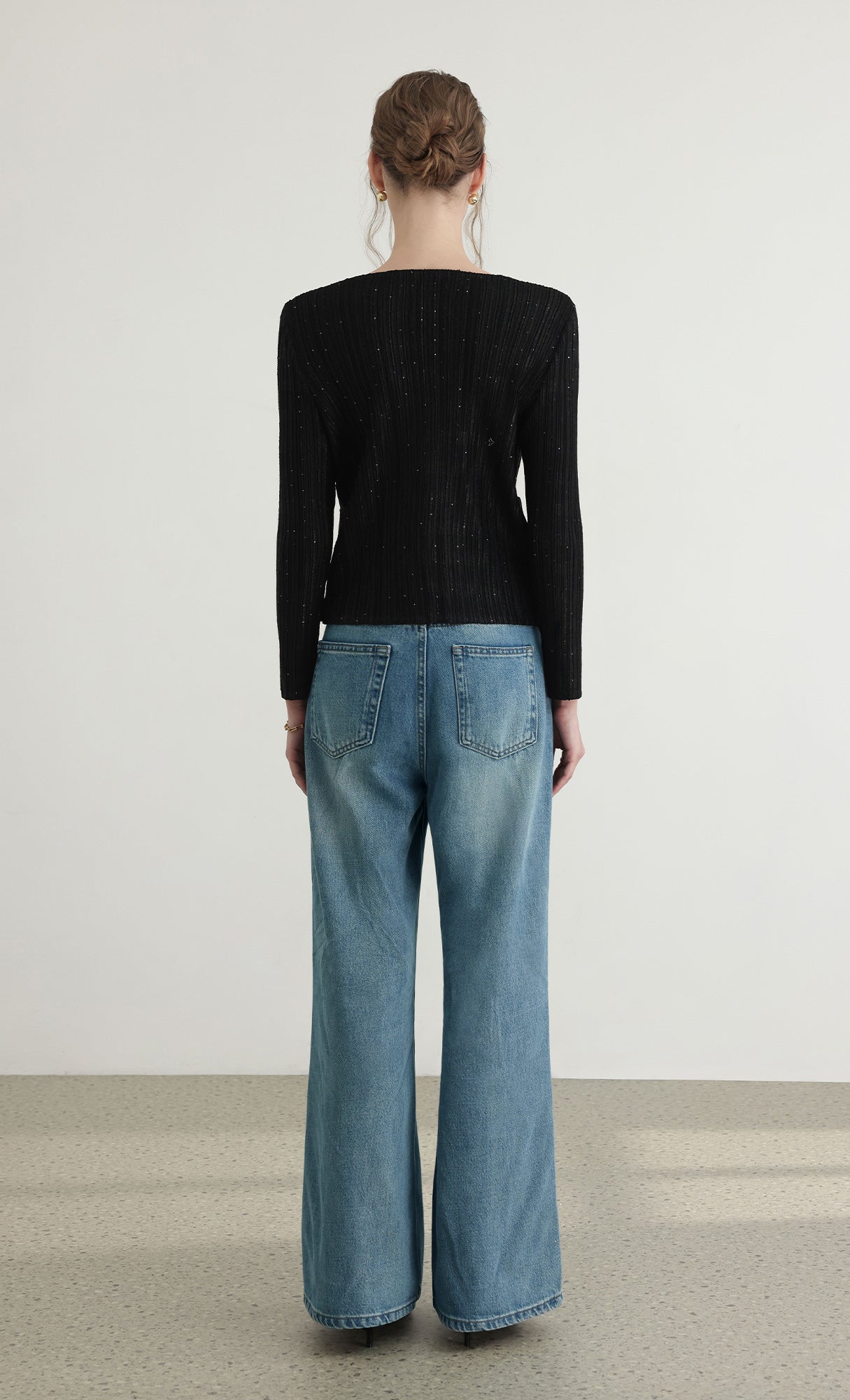 Tweed pleats cardigan jacket_black